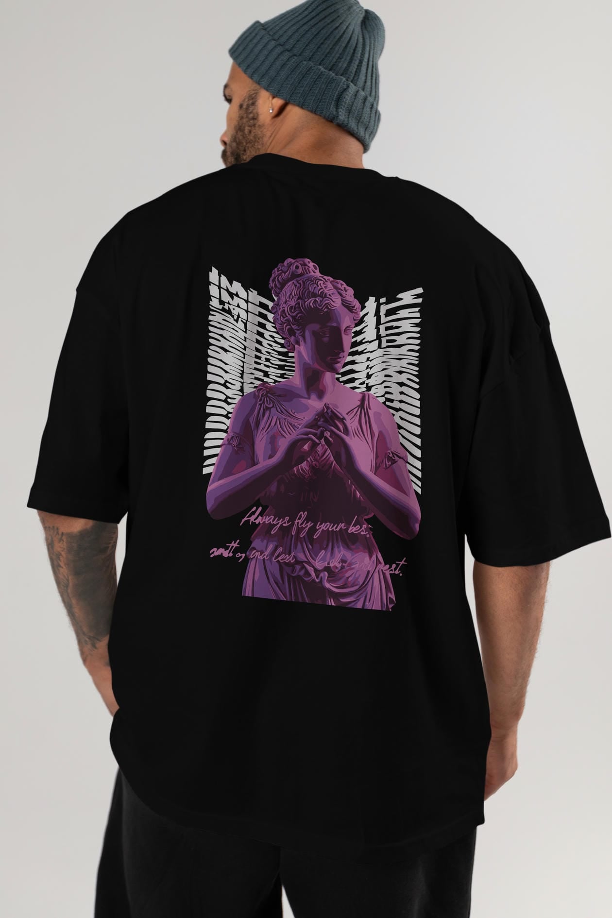 Always Fly Arka Baskılı Oversize t-shirt Erkek Kadın %100 Pamuk Bisiklet Yaka tişort