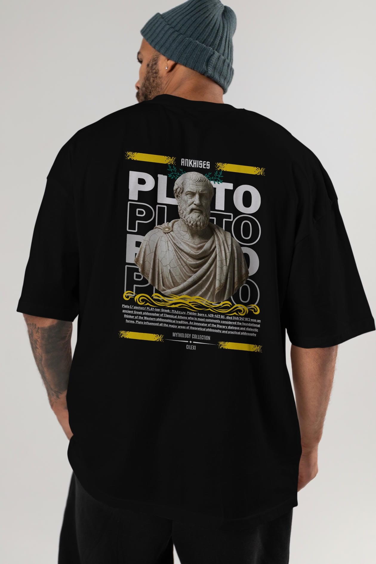 Plato 1 Arka Baskılı Oversize t-shirt Erkek Kadın %100 Pamuk Bisiklet Yaka tişort