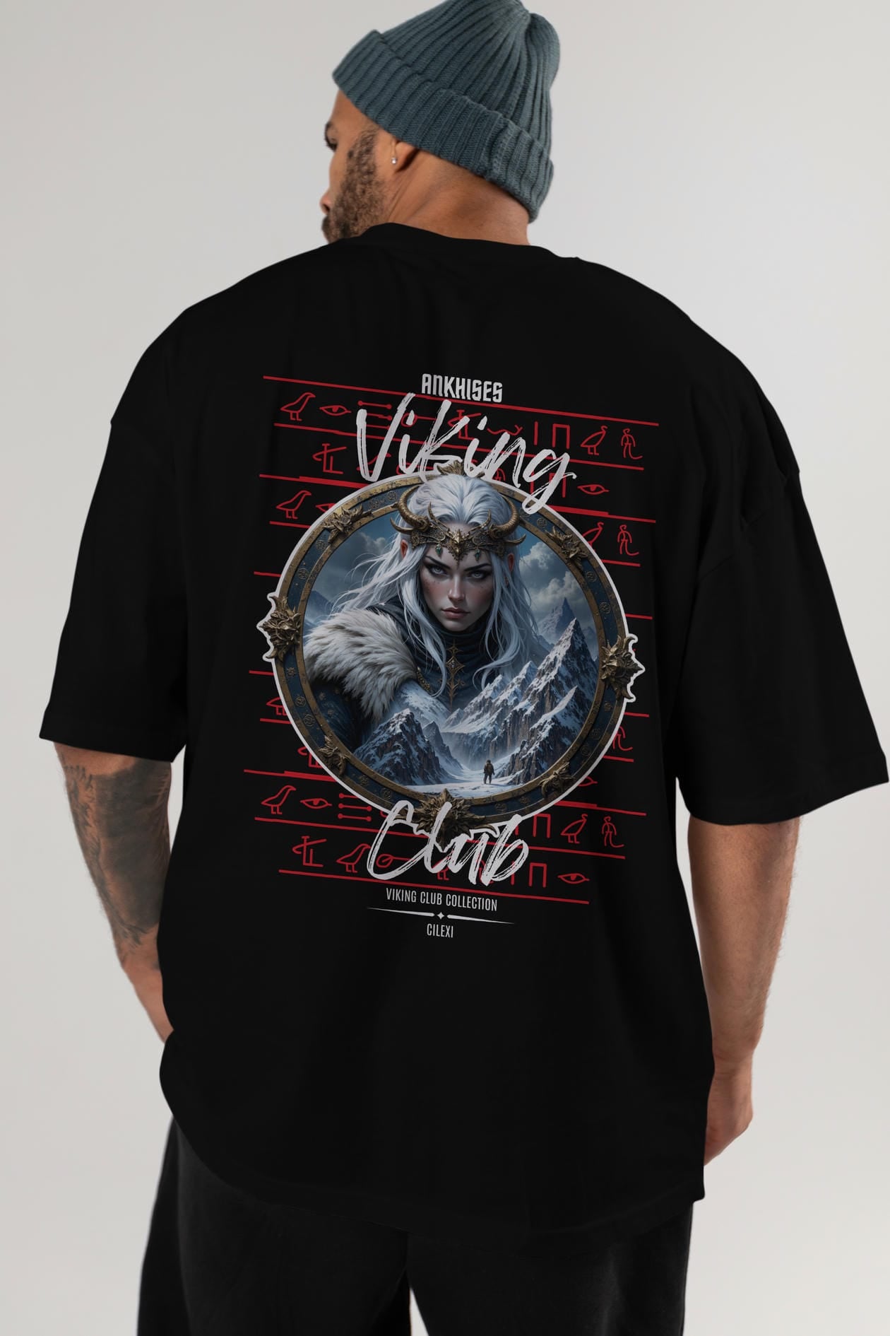 Viking Mitolojisi Serisi 19 Arka Baskılı Oversize t-shirt Erkek Kadın %100 Pamuk Bisiklet Yaka tişort