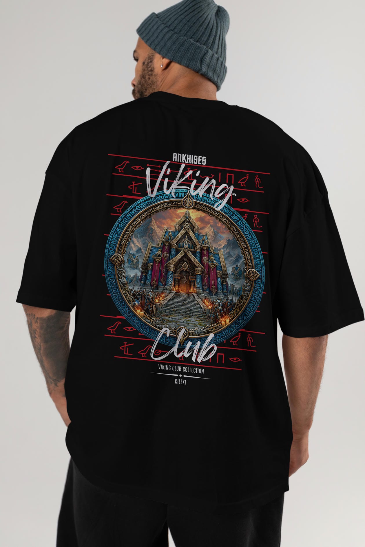 Valhalla Arka Baskılı Oversize t-shirt Erkek Kadın %100 Pamuk Bisiklet Yaka tişort