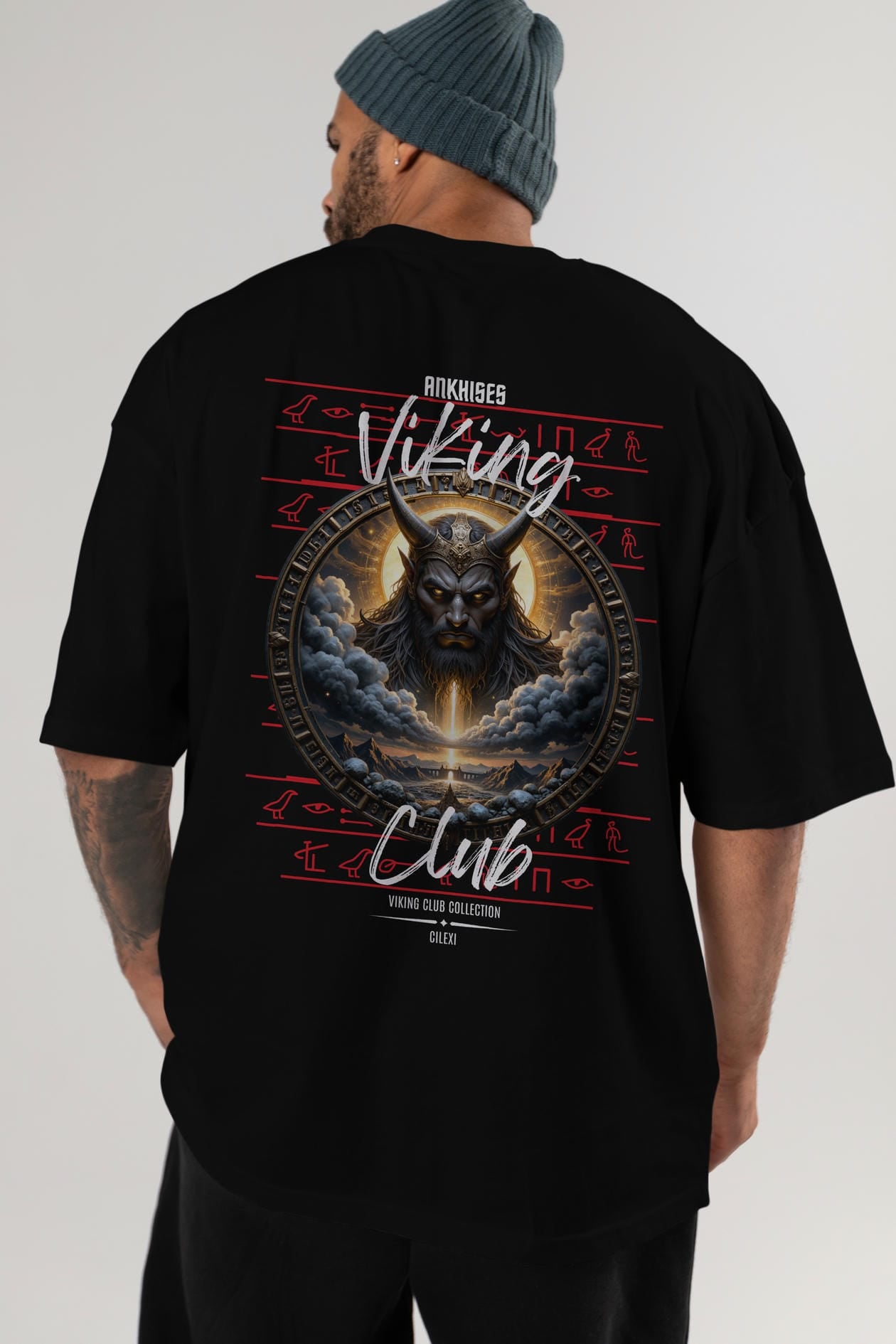 Viking Mitolojisi Serisi 9 Arka Baskılı Oversize t-shirt Erkek Kadın %100 Pamuk Bisiklet Yaka tişort