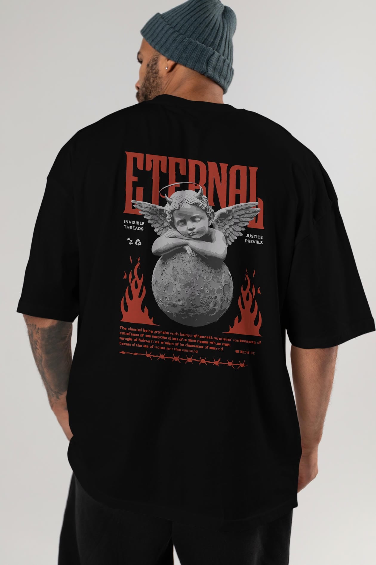 Eternal Arka Baskılı Oversize t-shirt Erkek Kadın %100 Pamuk Bisiklet Yaka tişort