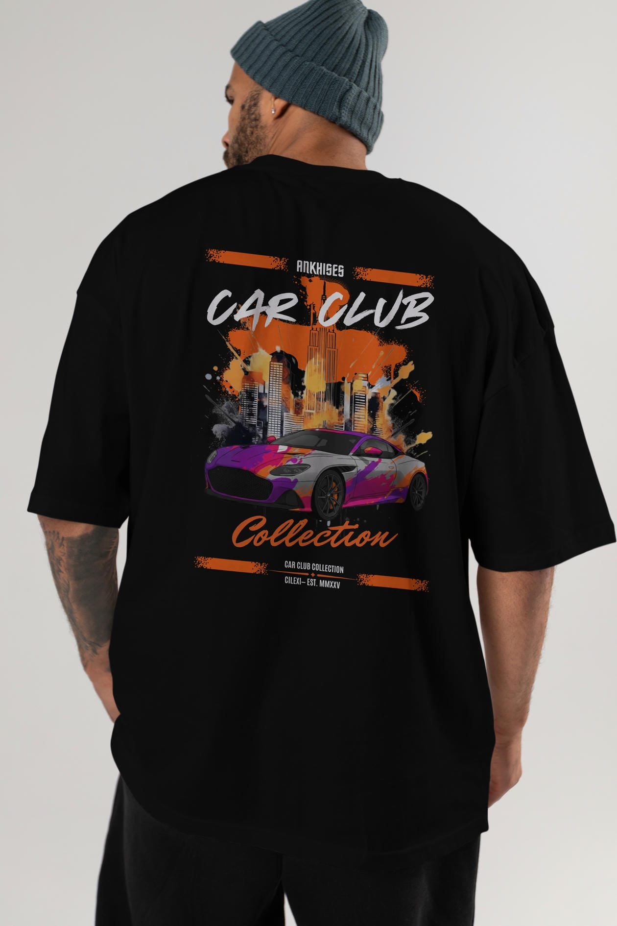 Araba Club Serisi 11 Baskılı Oversize t-shirt Erkek Kadın %100 Pamuk Bisiklet Yaka tişort