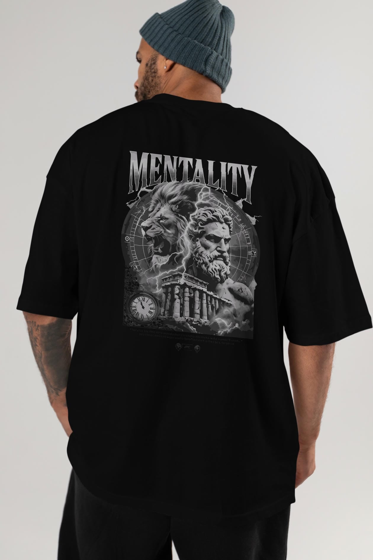 Mentality Zeus Arka Baskılı Oversize t-shirt Erkek Kadın %100 Pamuk Bisiklet Yaka tişort