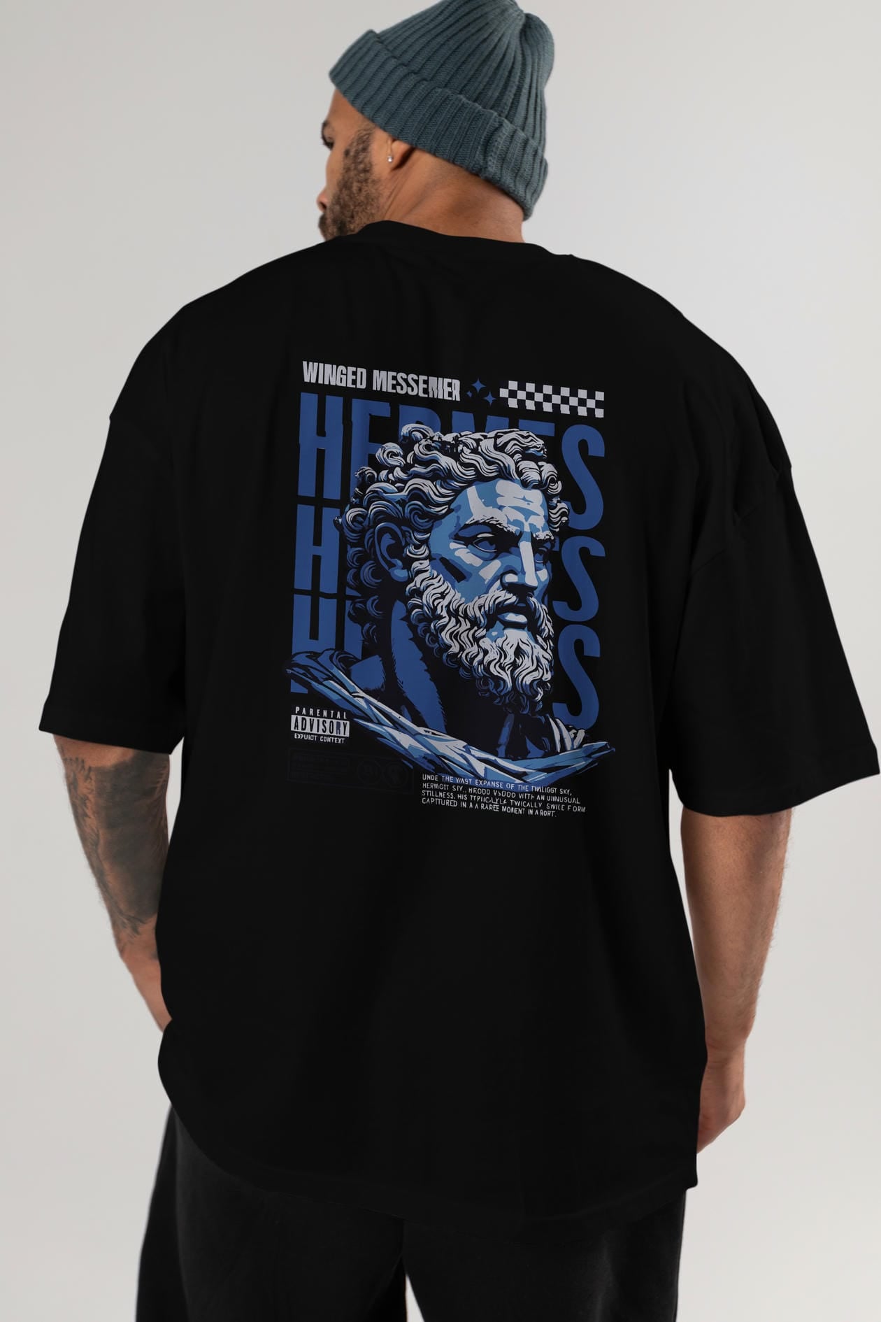 Hermes 1 Arka Baskılı Oversize t-shirt Erkek Kadın %100 Pamuk Bisiklet Yaka tişort