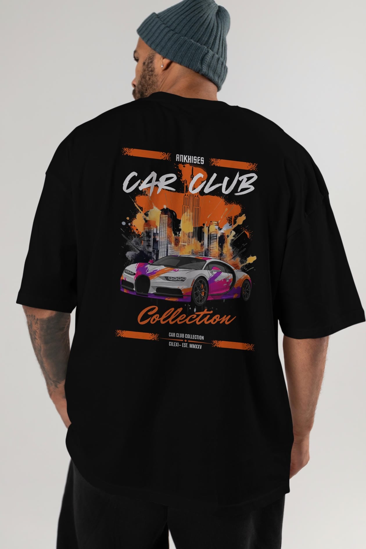 Araba Club Serisi 18 Baskılı Oversize t-shirt Erkek Kadın %100 Pamuk Bisiklet Yaka tişort