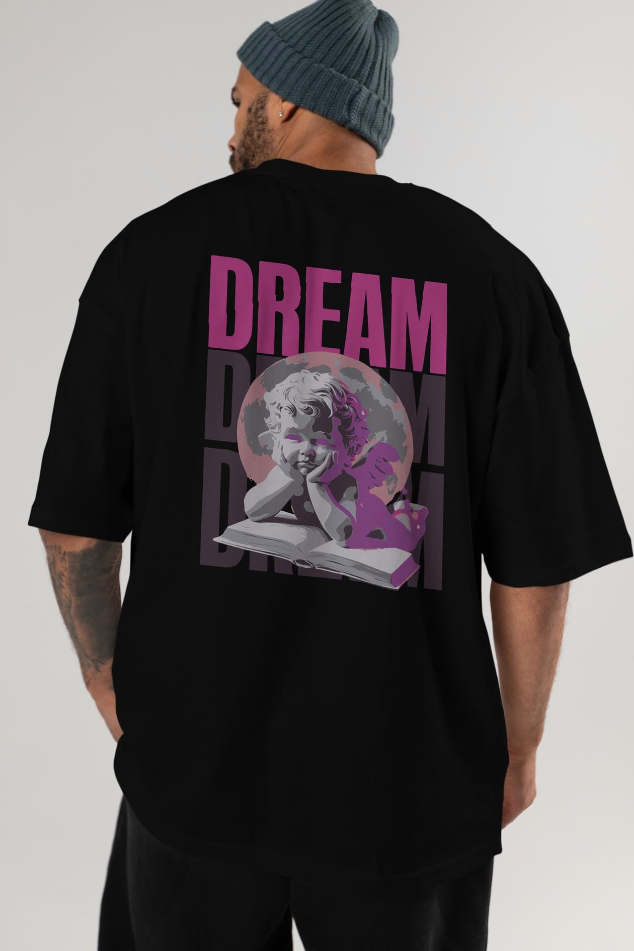 Dream Angel Arka Baskılı Oversize t-shirt Erkek Kadın %100 Pamuk Bisiklet Yaka tişort