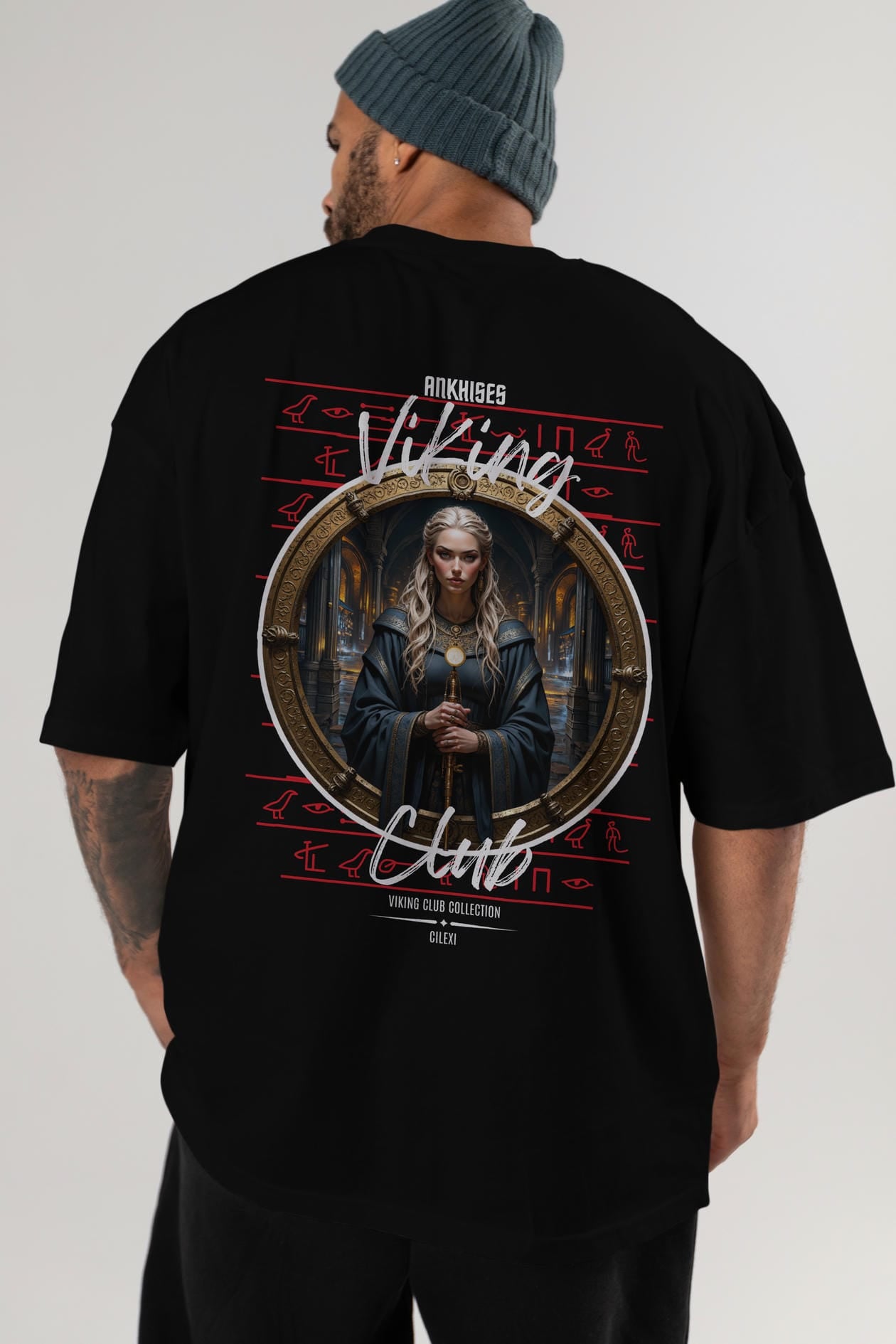 Viking Mitolojisi Serisi 5 Arka Baskılı Oversize t-shirt Erkek Kadın %100 Pamuk Bisiklet Yaka tişort