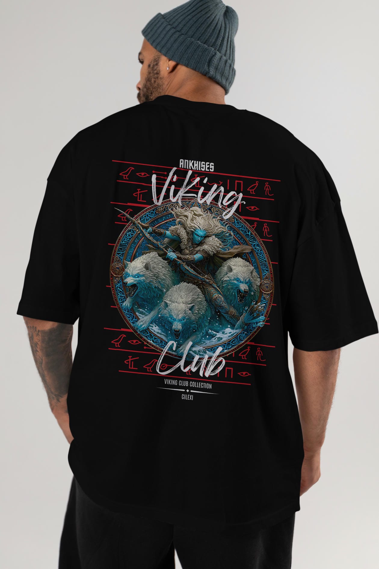 Skadi Arka Baskılı Oversize t-shirt Erkek Kadın %100 Pamuk Bisiklet Yaka tişort