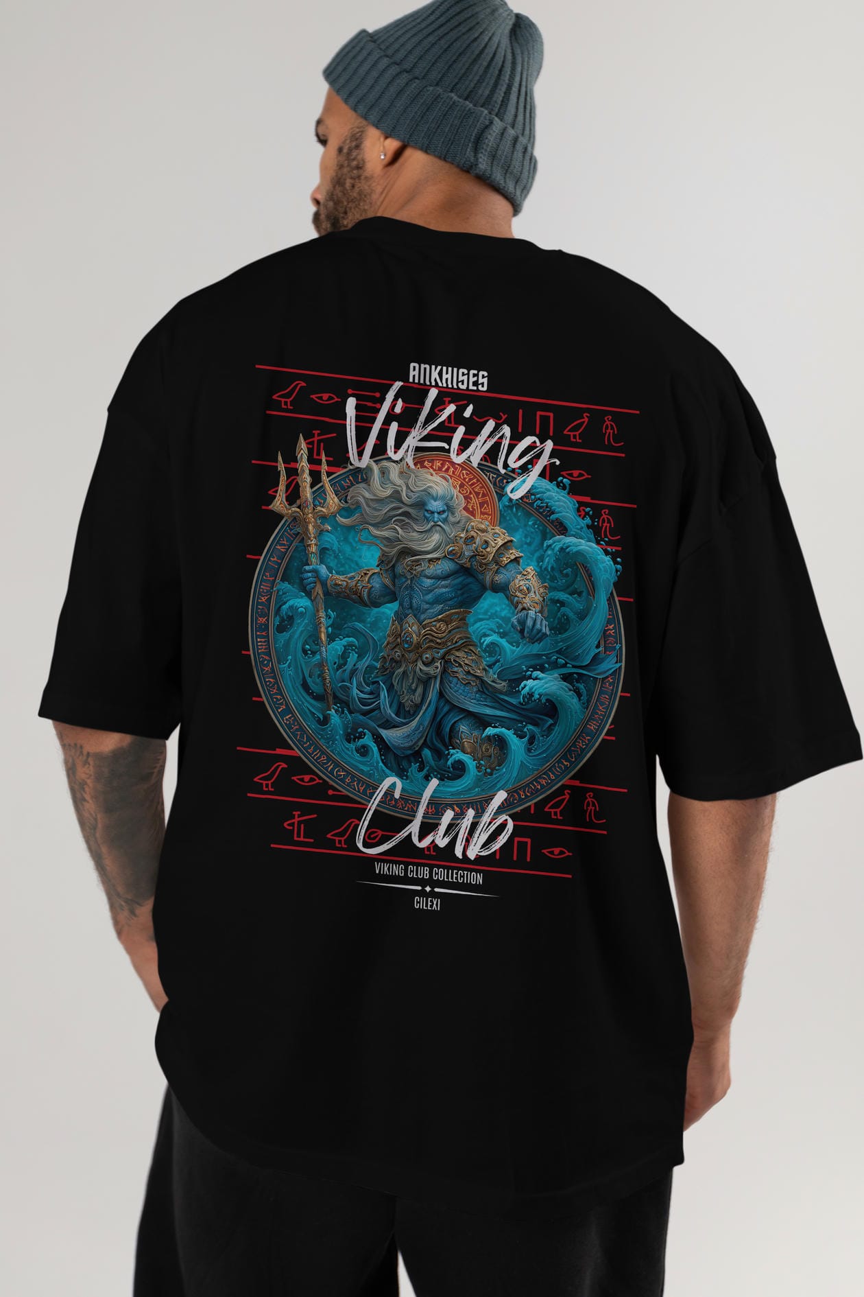 Njord Arka Baskılı Oversize t-shirt Erkek Kadın %100 Pamuk Bisiklet Yaka tişort