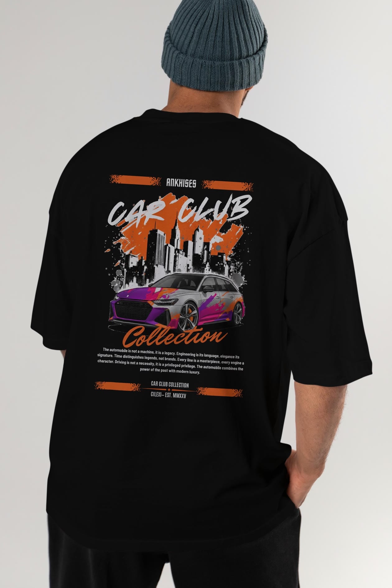 Araba Club Serisi 1 Baskılı Oversize t-shirt Erkek Kadın %100 Pamuk Bisiklet Yaka tişort