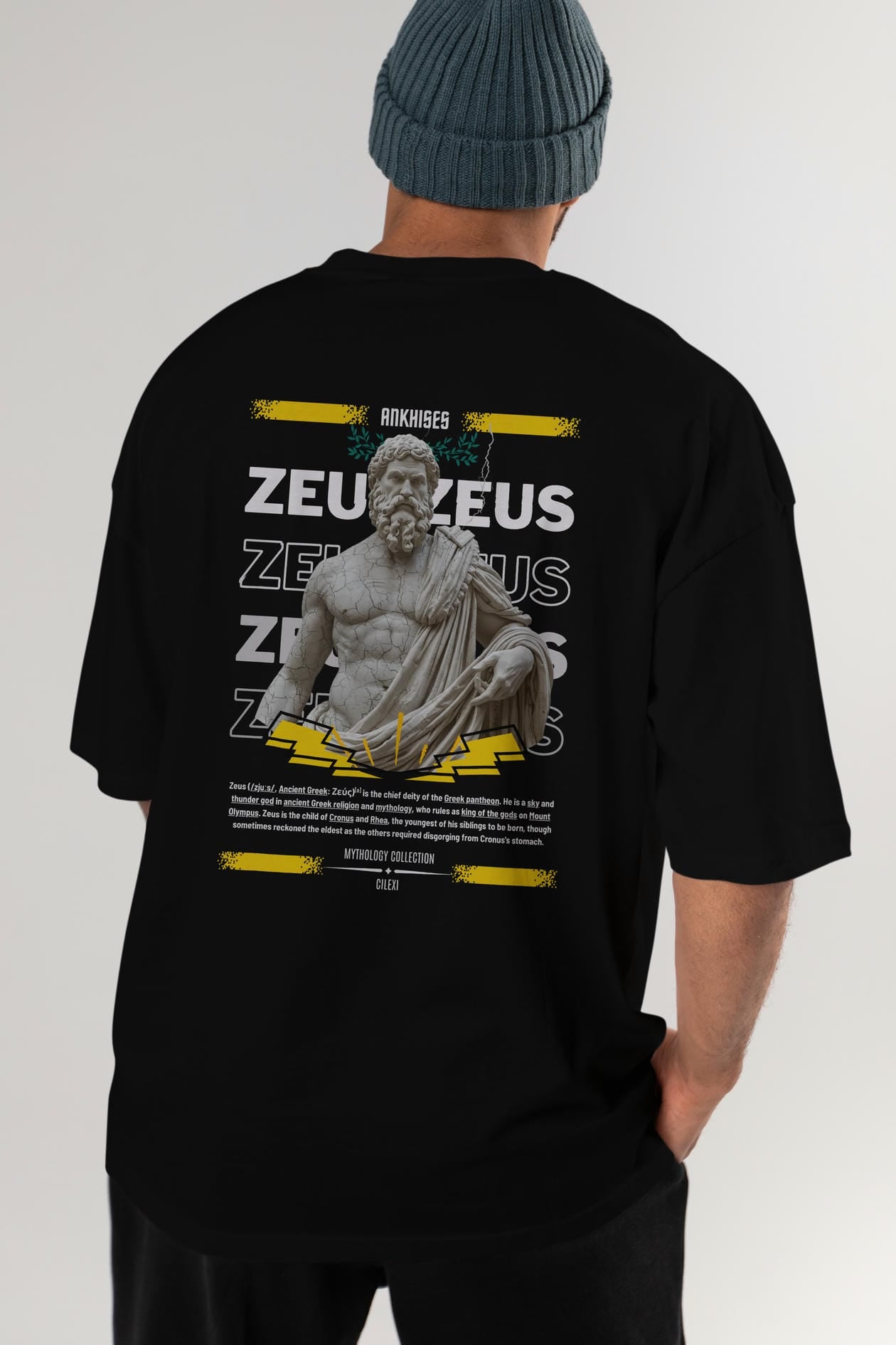 Zeus 1 Arka Baskılı Oversize t-shirt Erkek Kadın %100 Pamuk Bisiklet Yaka tişort