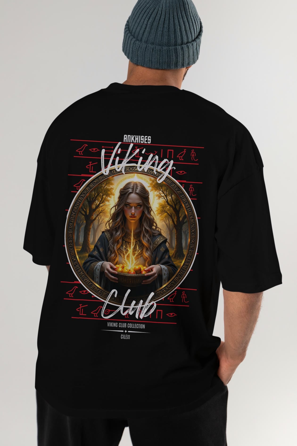 Viking Mitolojisi Serisi 17 Arka Baskılı Oversize t-shirt Erkek Kadın %100 Pamuk Bisiklet Yaka tişort