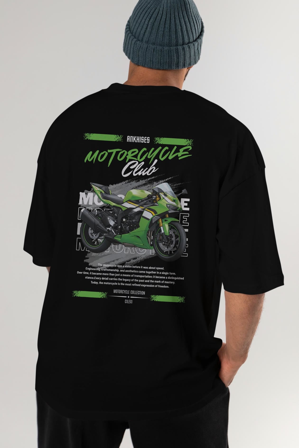 Motosiklet Serisi 15 Arka Baskılı Oversize t-shirt Erkek Kadın %100 Pamuk Bisiklet Yaka tişort