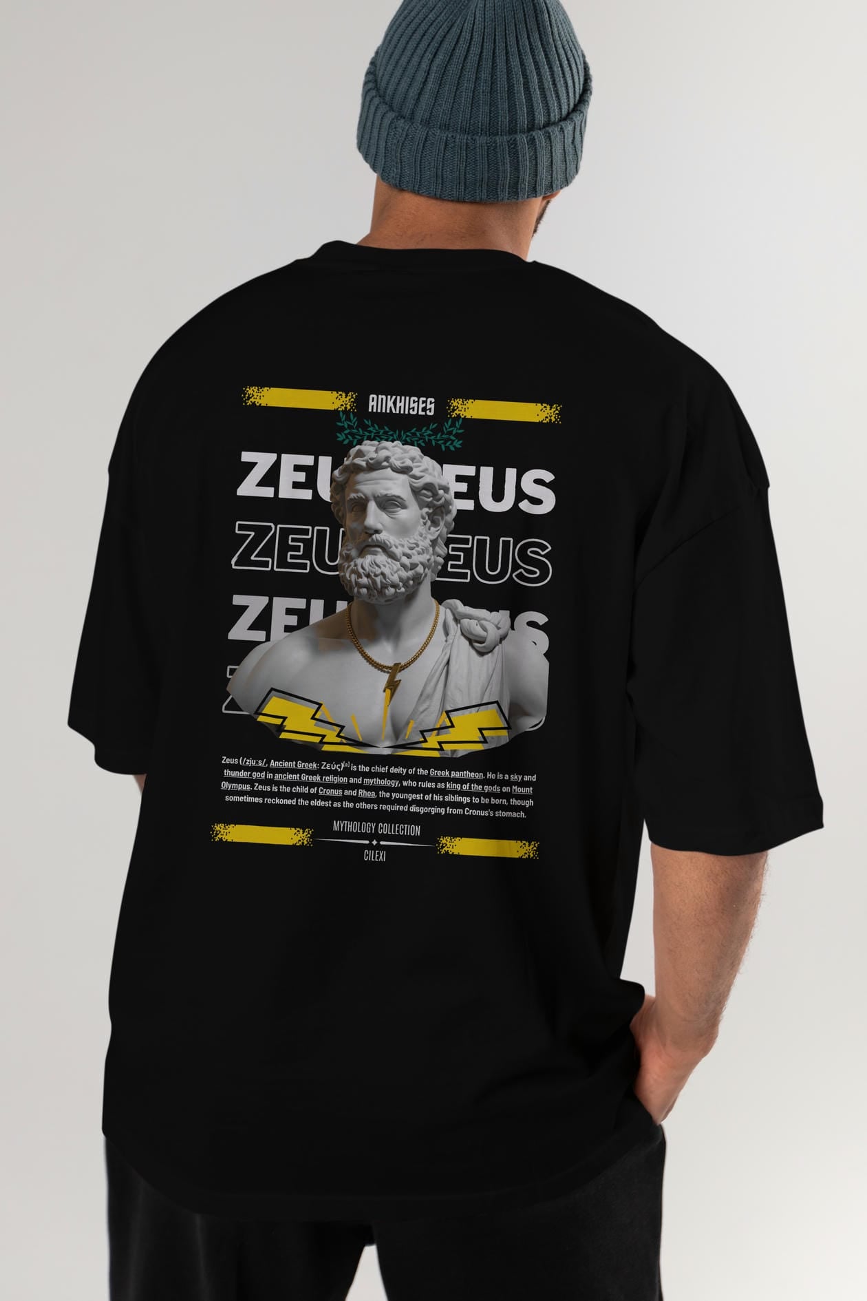 Zeus 2 Arka Baskılı Oversize t-shirt Erkek Kadın %100 Pamuk Bisiklet Yaka tişort