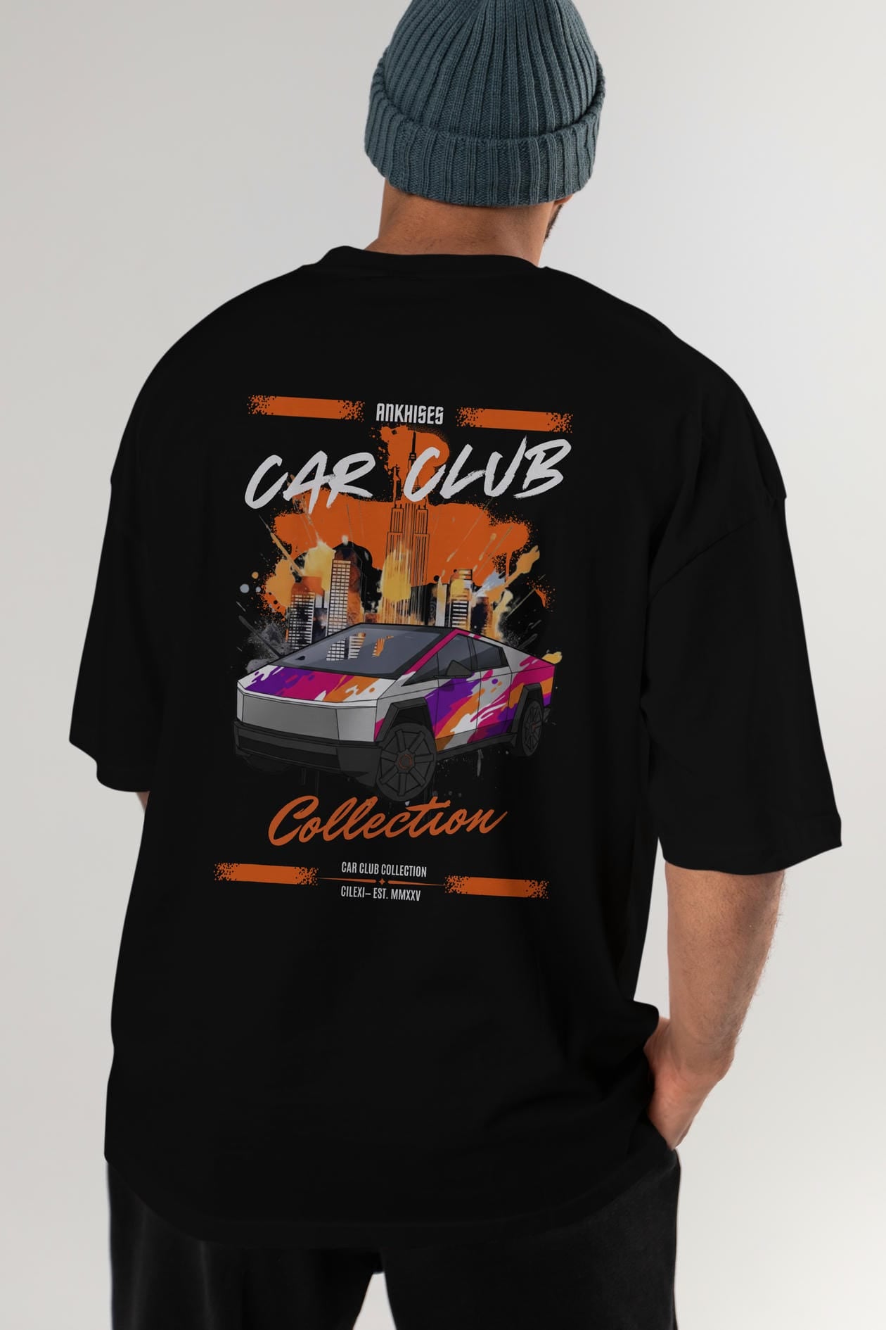 Araba Club Serisi 36 Baskılı Oversize t-shirt Erkek Kadın %100 Pamuk Bisiklet Yaka tişort