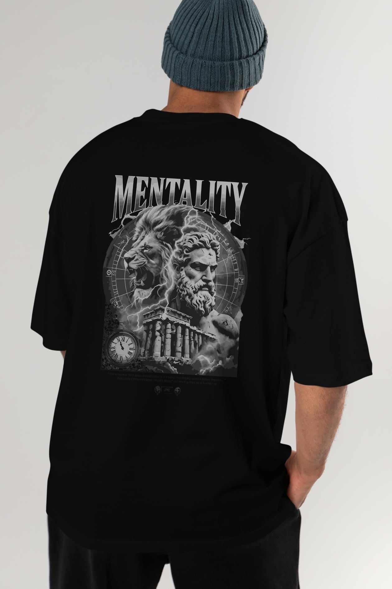 Mentality Zeus Arka Baskılı Oversize t-shirt Erkek Kadın %100 Pamuk Bisiklet Yaka tişort