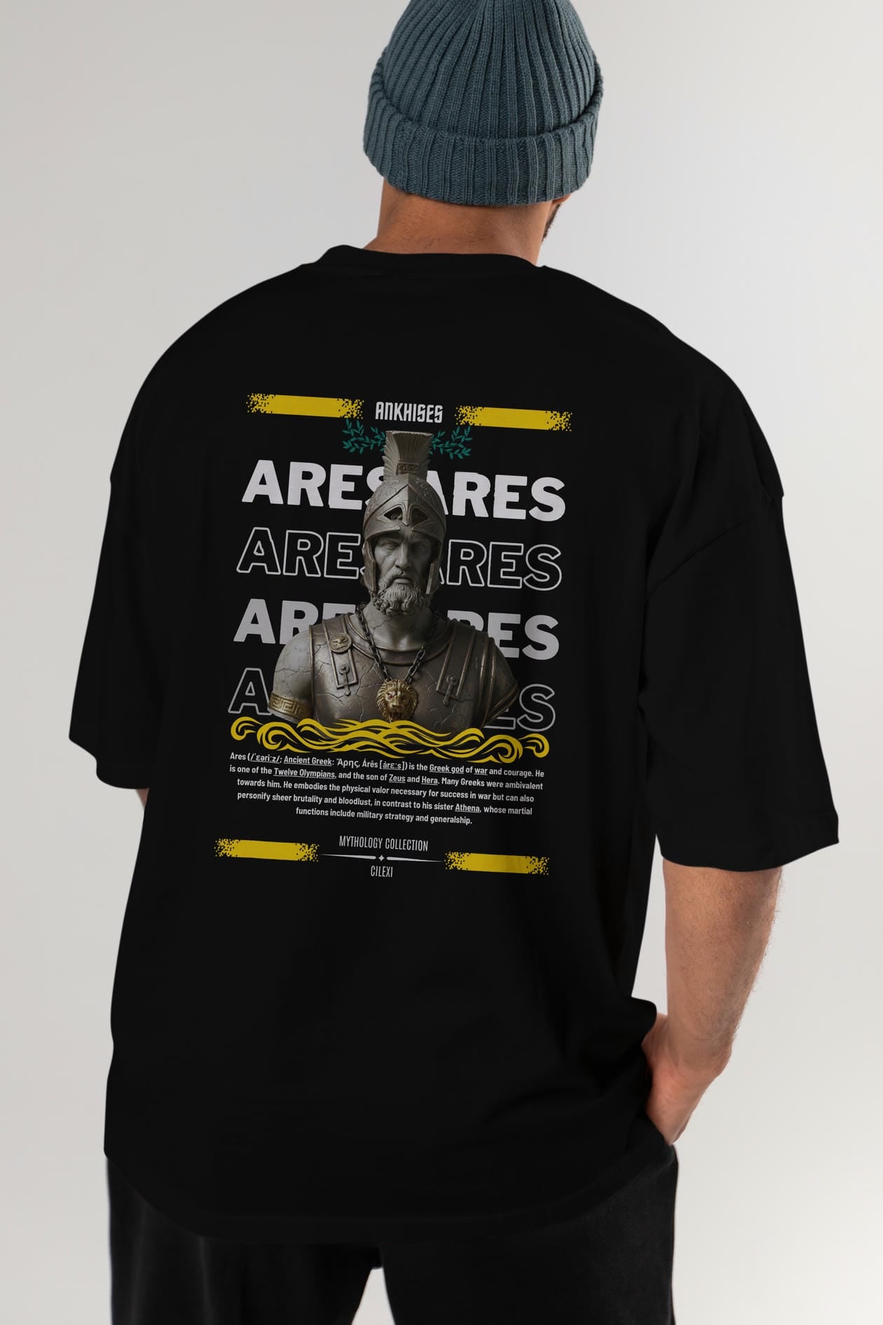 Ares 1 Arka Baskılı Oversize t-shirt Erkek Kadın %100 Pamuk Bisiklet Yaka tişort