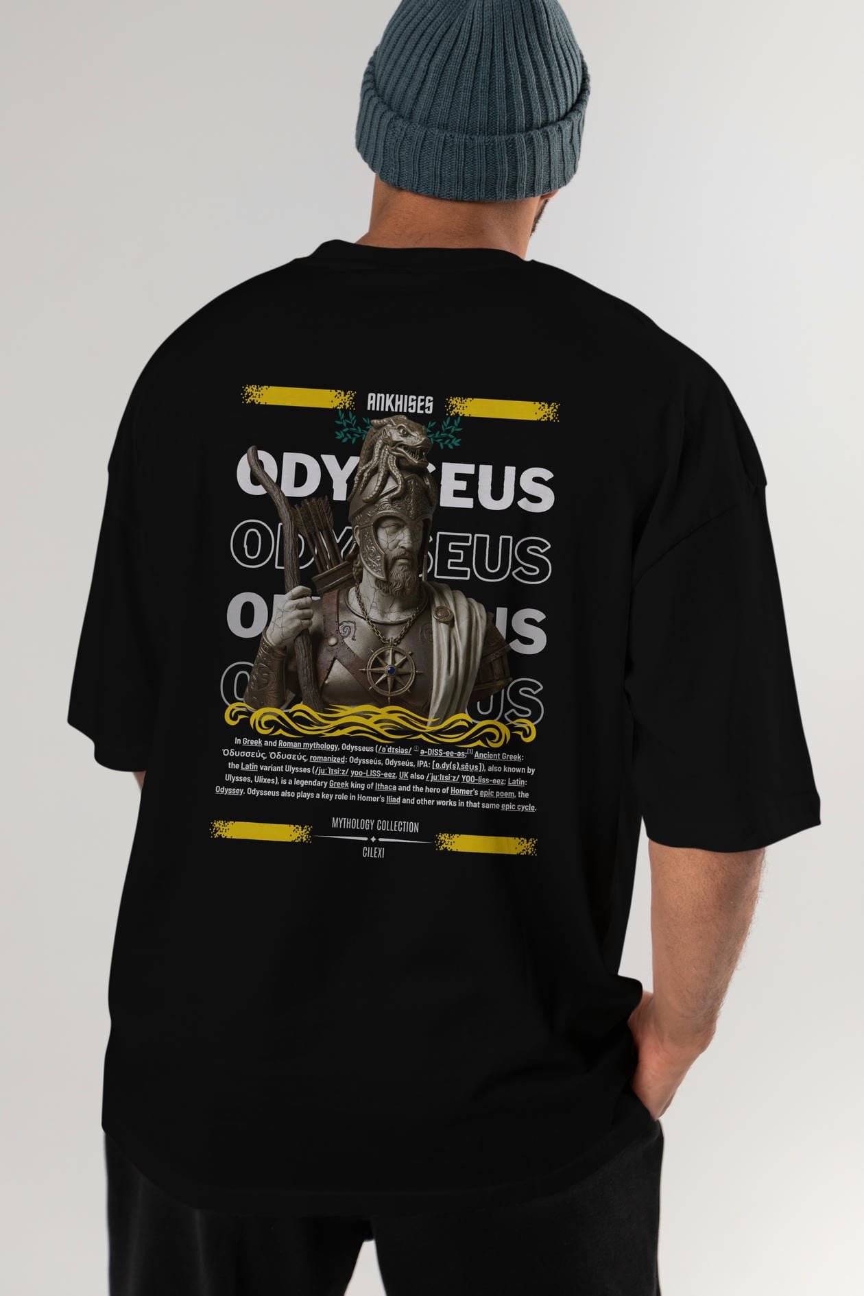 Odysseus 2 Arka Baskılı Oversize t-shirt Erkek Kadın %100 Pamuk Bisiklet Yaka tişort