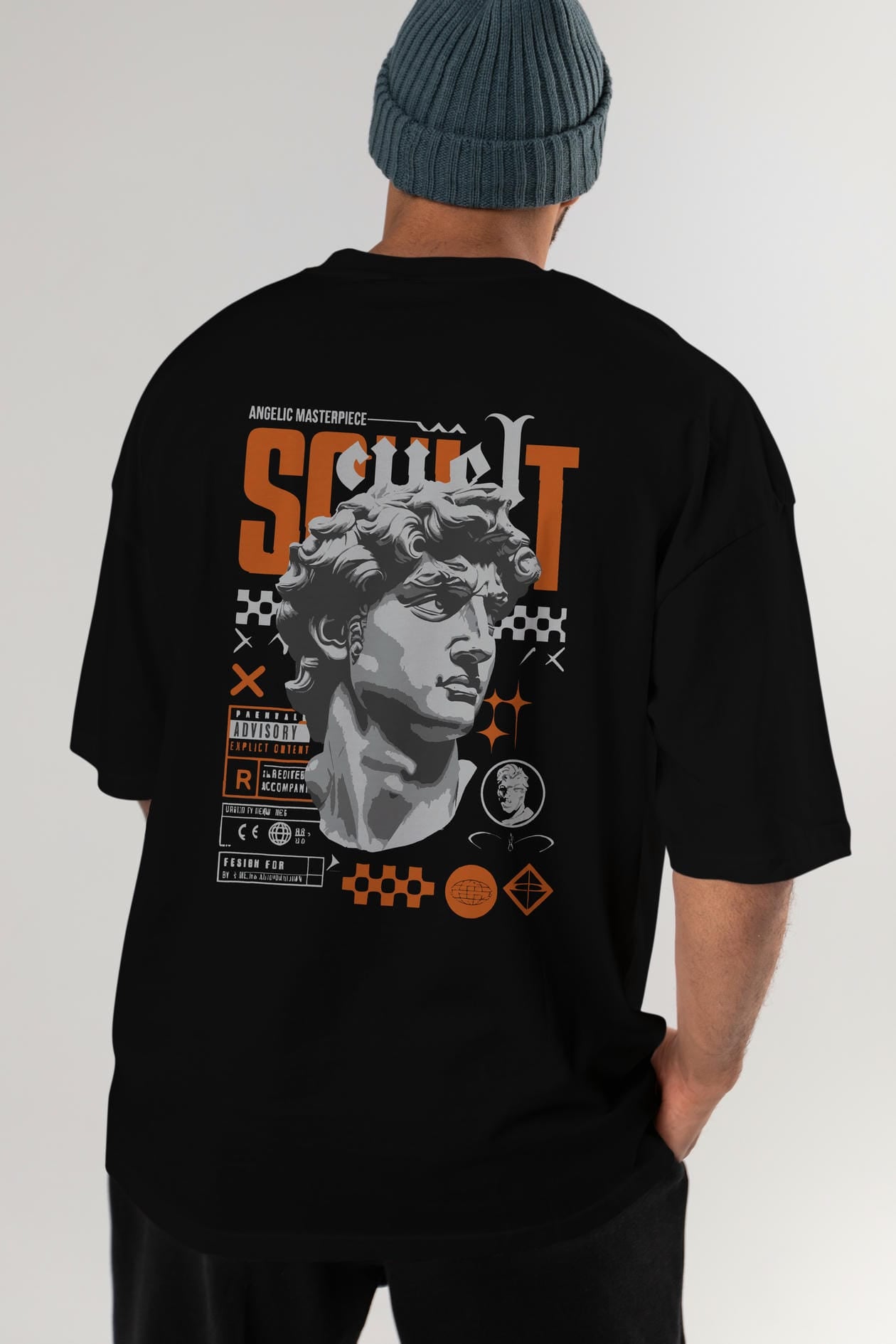Scult Arka Baskılı Oversize t-shirt Erkek Kadın %100 Pamuk Bisiklet Yaka tişort