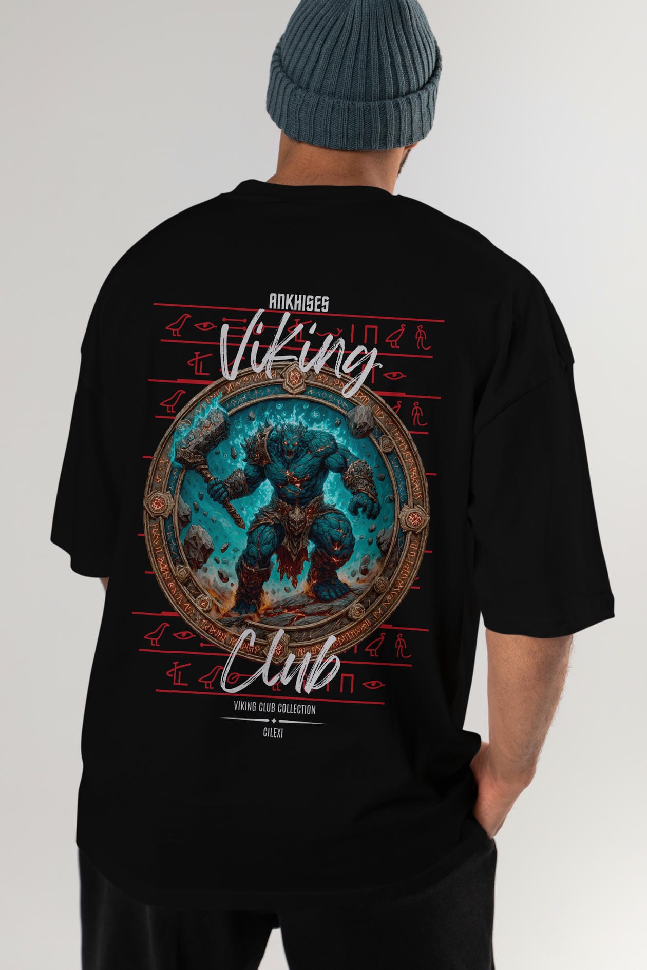 Hrungnir Baskılı Oversize t-shirt Erkek Kadın %100 Pamuk Bisiklet Yaka tişort