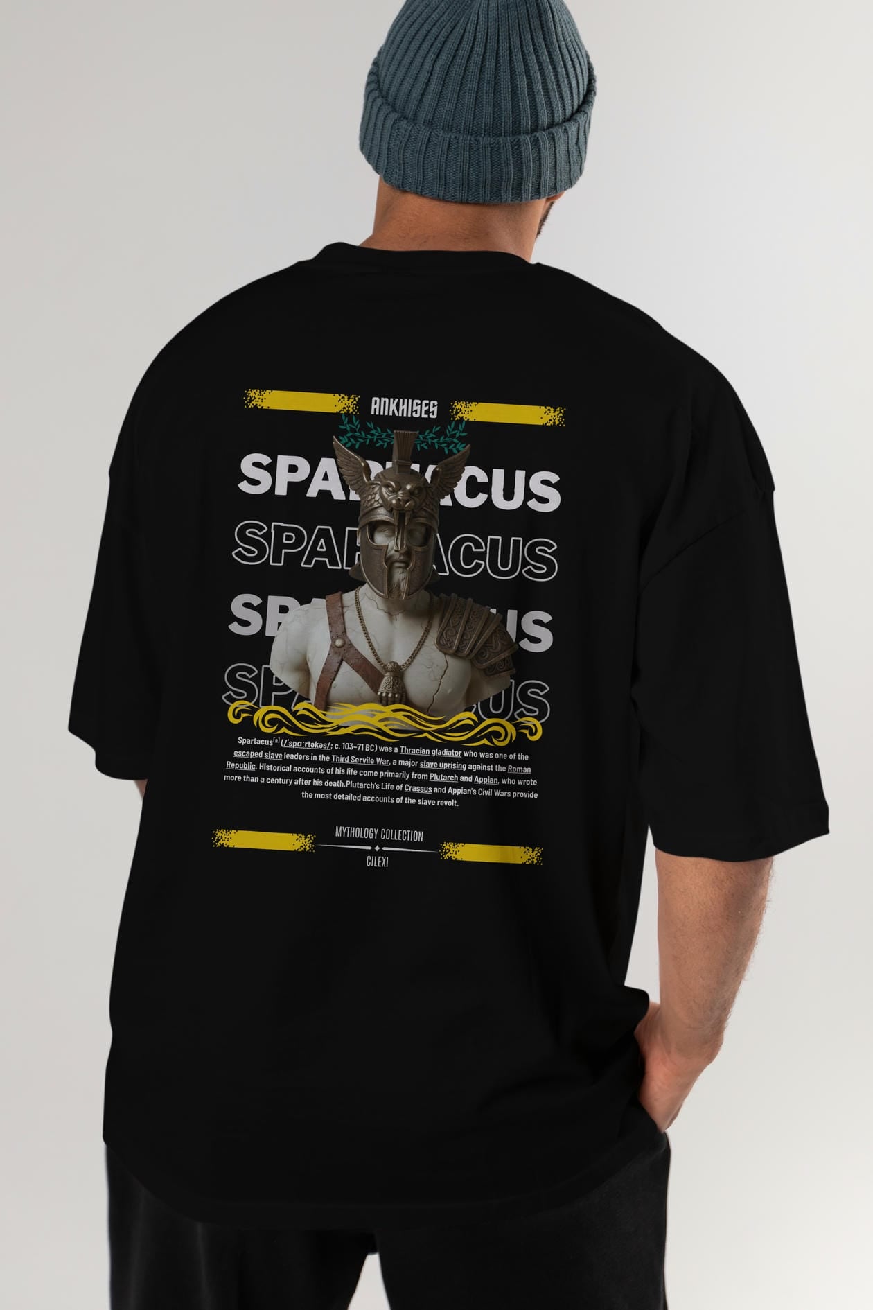 Spartacus 1 Arka Baskılı Oversize t-shirt Erkek Kadın %100 Pamuk Bisiklet Yaka tişort
