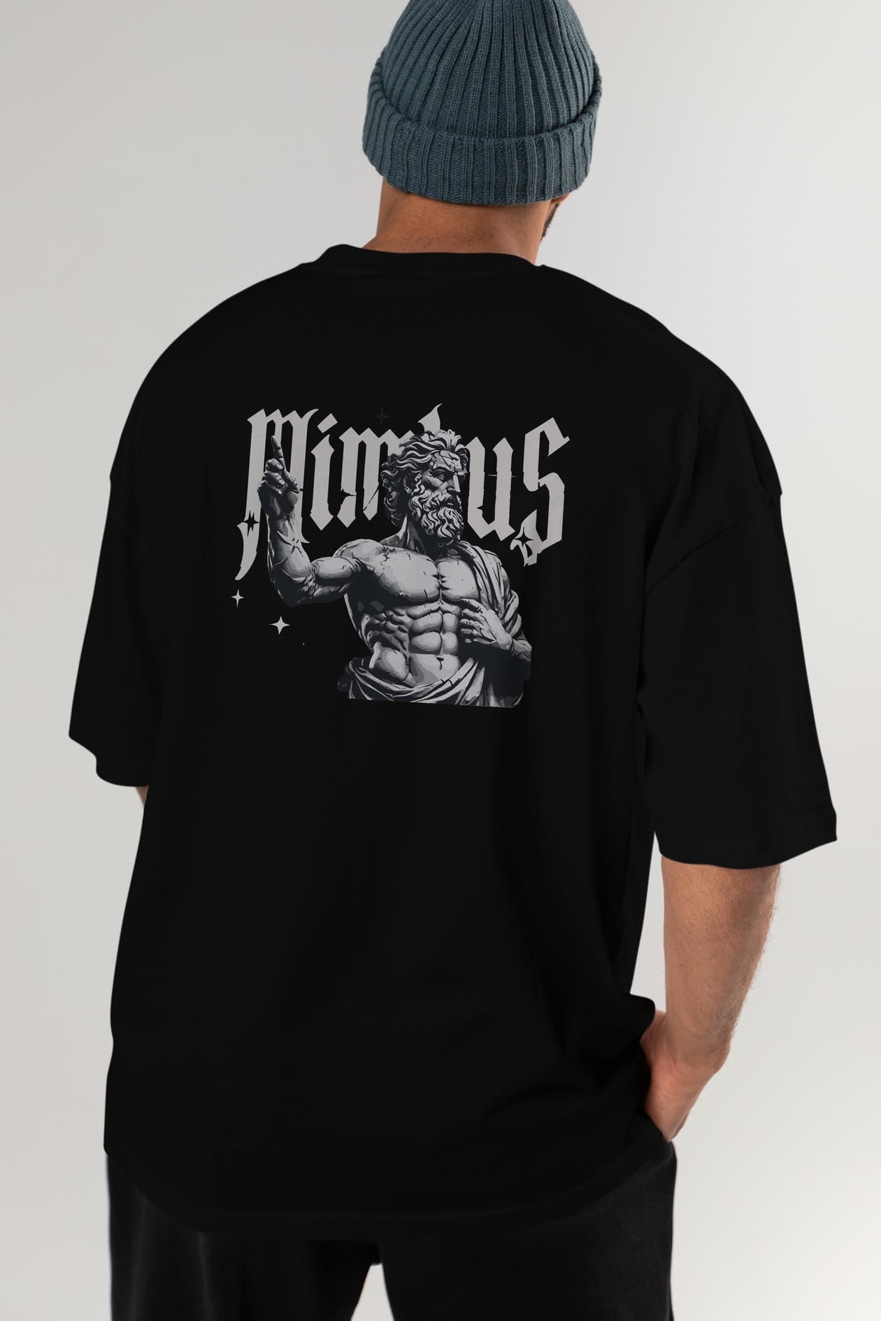 Mimbus Zeus Arka Baskılı Oversize t-shirt Erkek Kadın %100 Pamuk Bisiklet Yaka tişort
