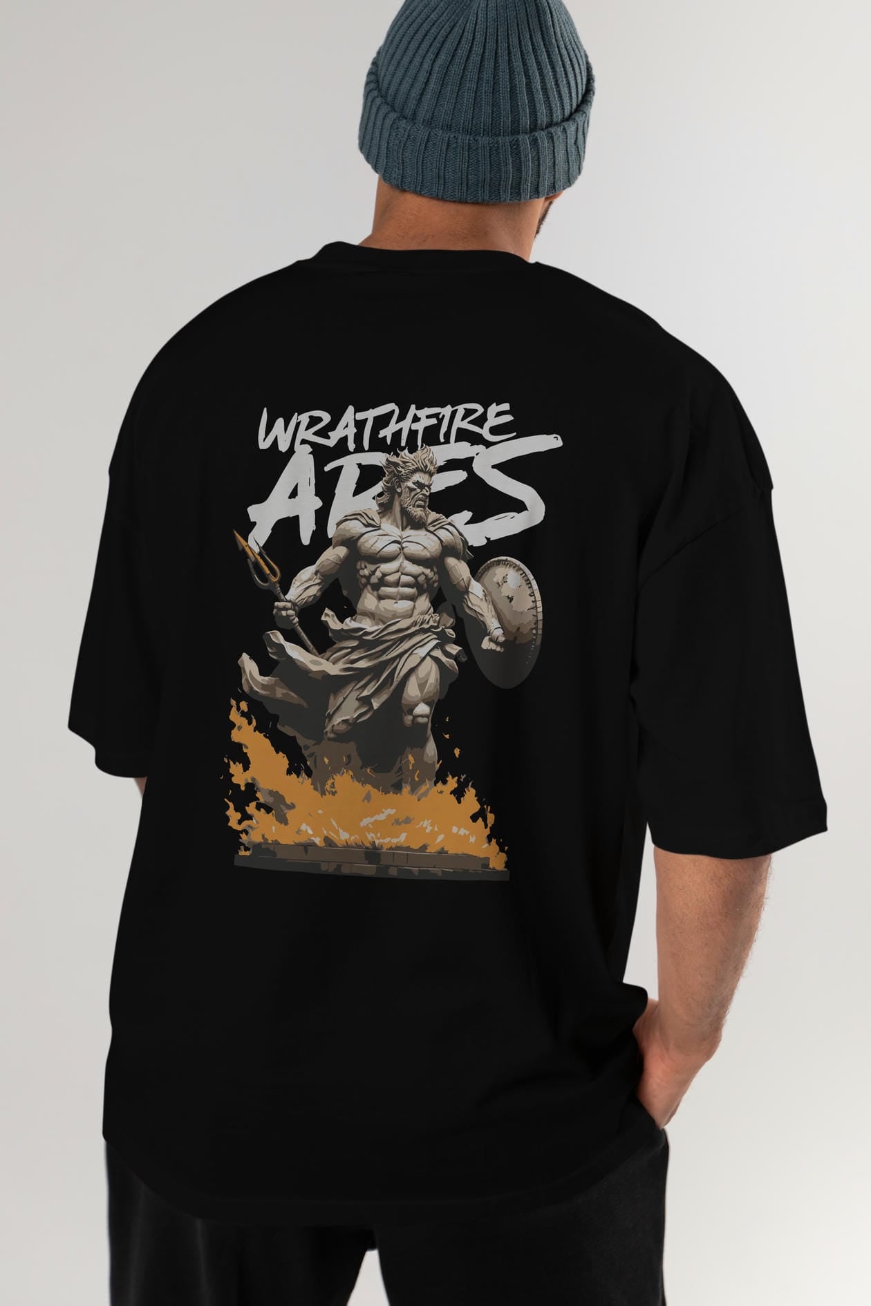 WrathFire Ares Arka Baskılı Oversize t-shirt Erkek Kadın %100 Pamuk Bisiklet Yaka tişort