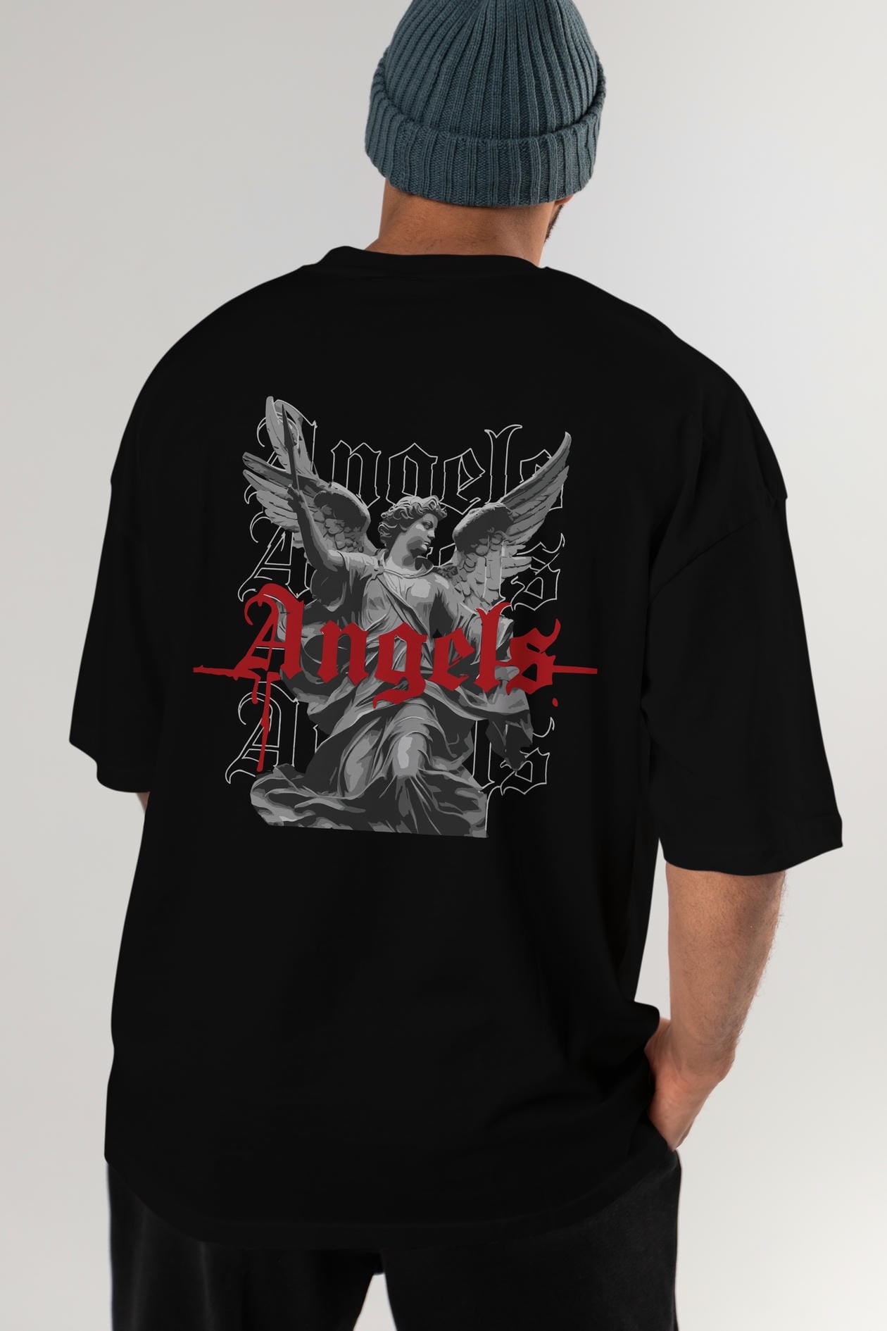 Angels Arka Baskılı Oversize t-shirt Erkek Kadın %100 Pamuk Bisiklet Yaka tişort