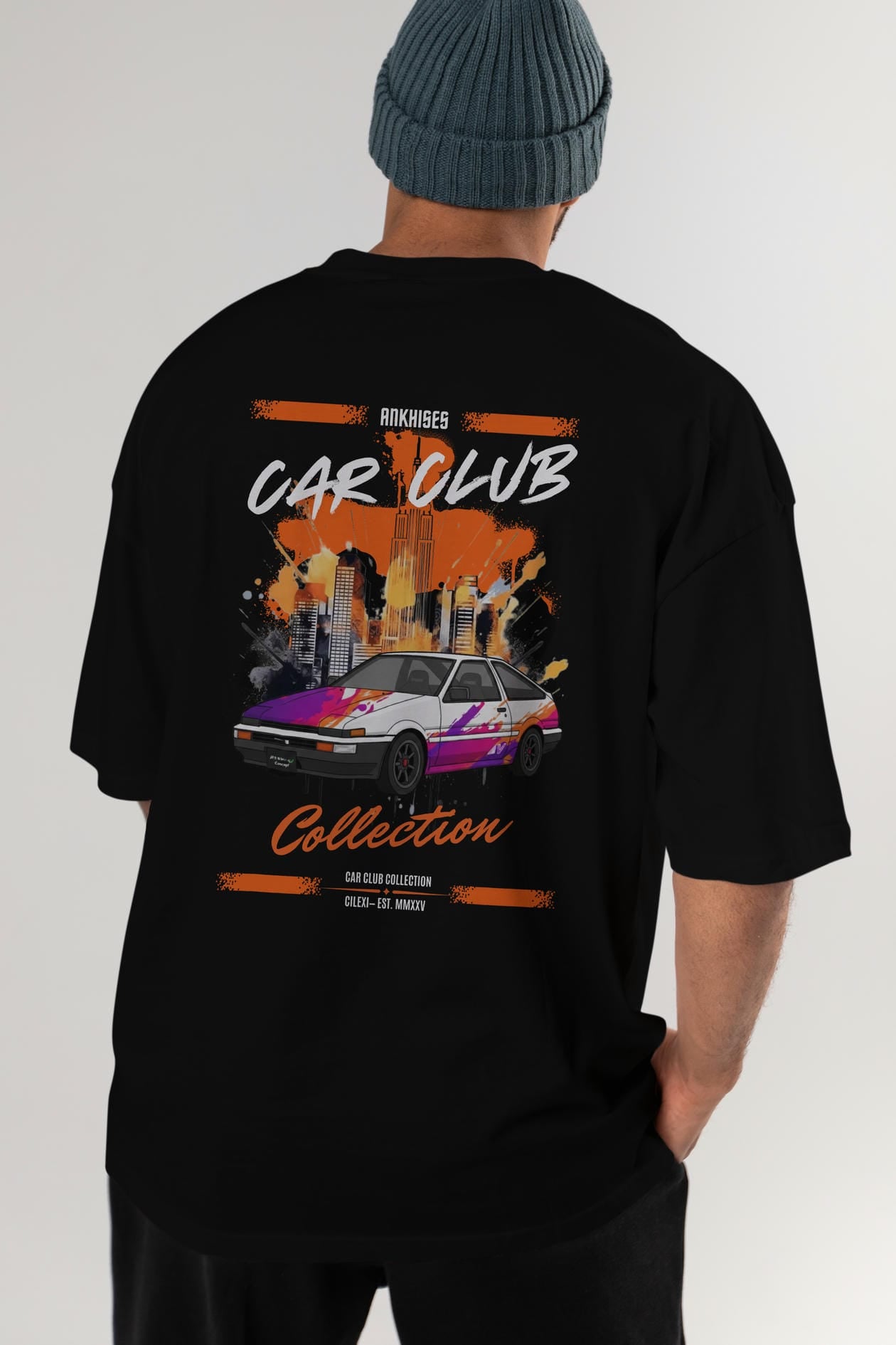 Araba Club Serisi 37 Baskılı Oversize t-shirt Erkek Kadın %100 Pamuk Bisiklet Yaka tişort