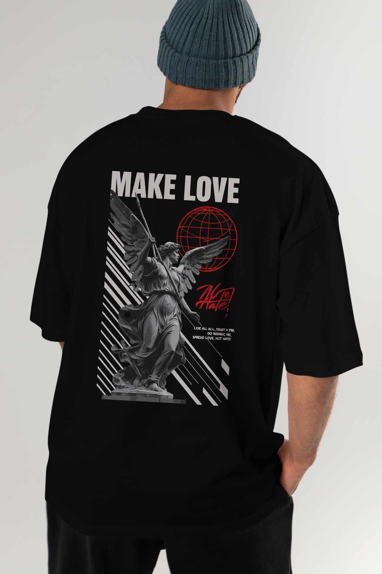 Make Love Arka Baskılı Oversize t-shirt Erkek Kadın %100 Pamuk Bisiklet Yaka tişort