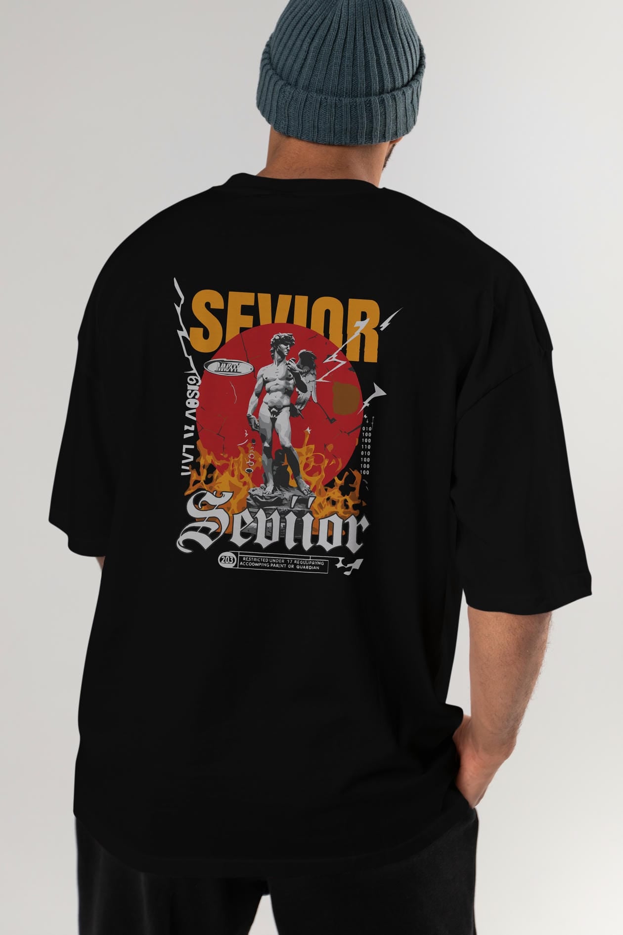 Sevior Arka Baskılı Oversize t-shirt Erkek Kadın %100 Pamuk Bisiklet Yaka tişort