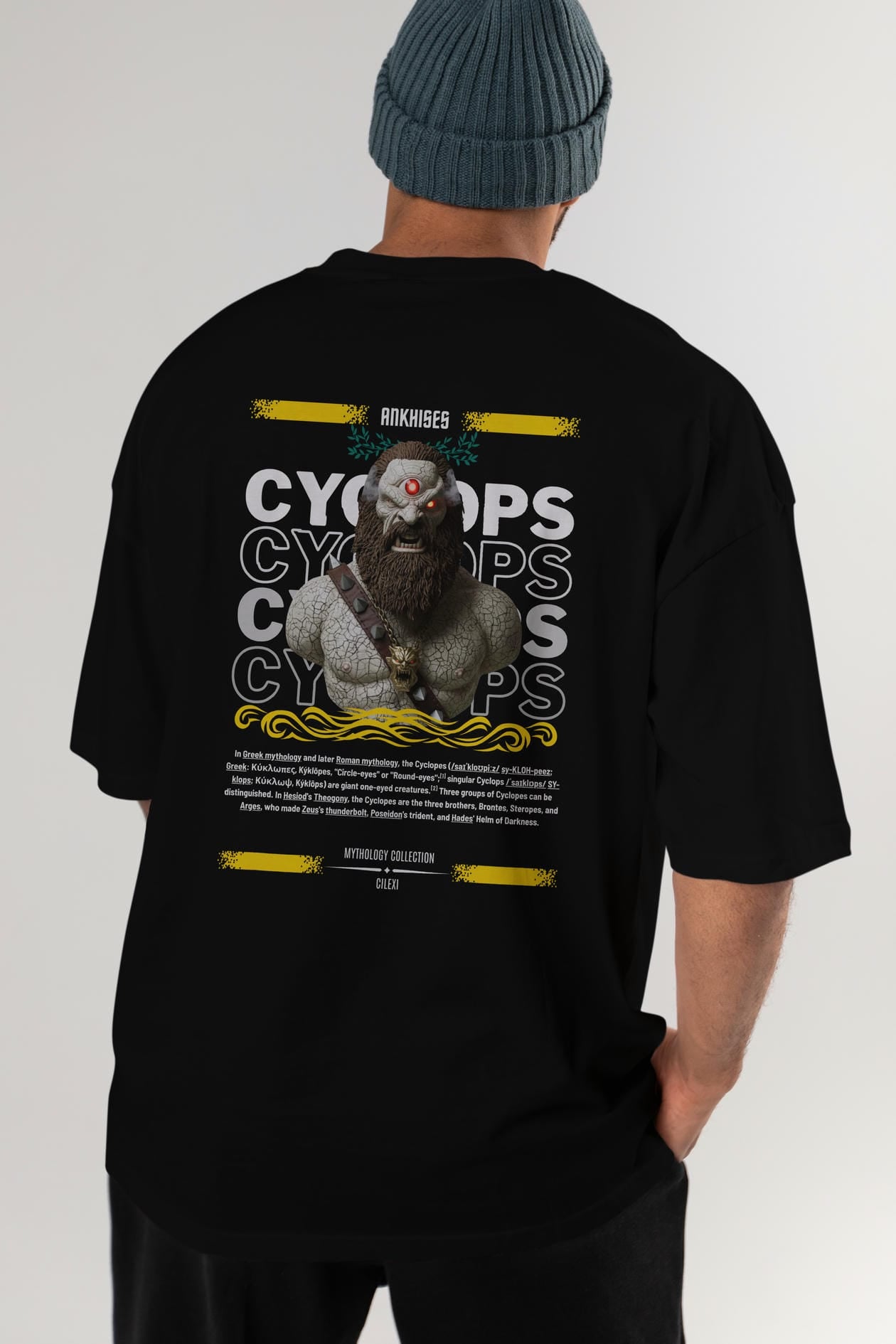Cyclopes 1 Arka Baskılı Oversize t-shirt Erkek Kadın %100 Pamuk Bisiklet Yaka tişort