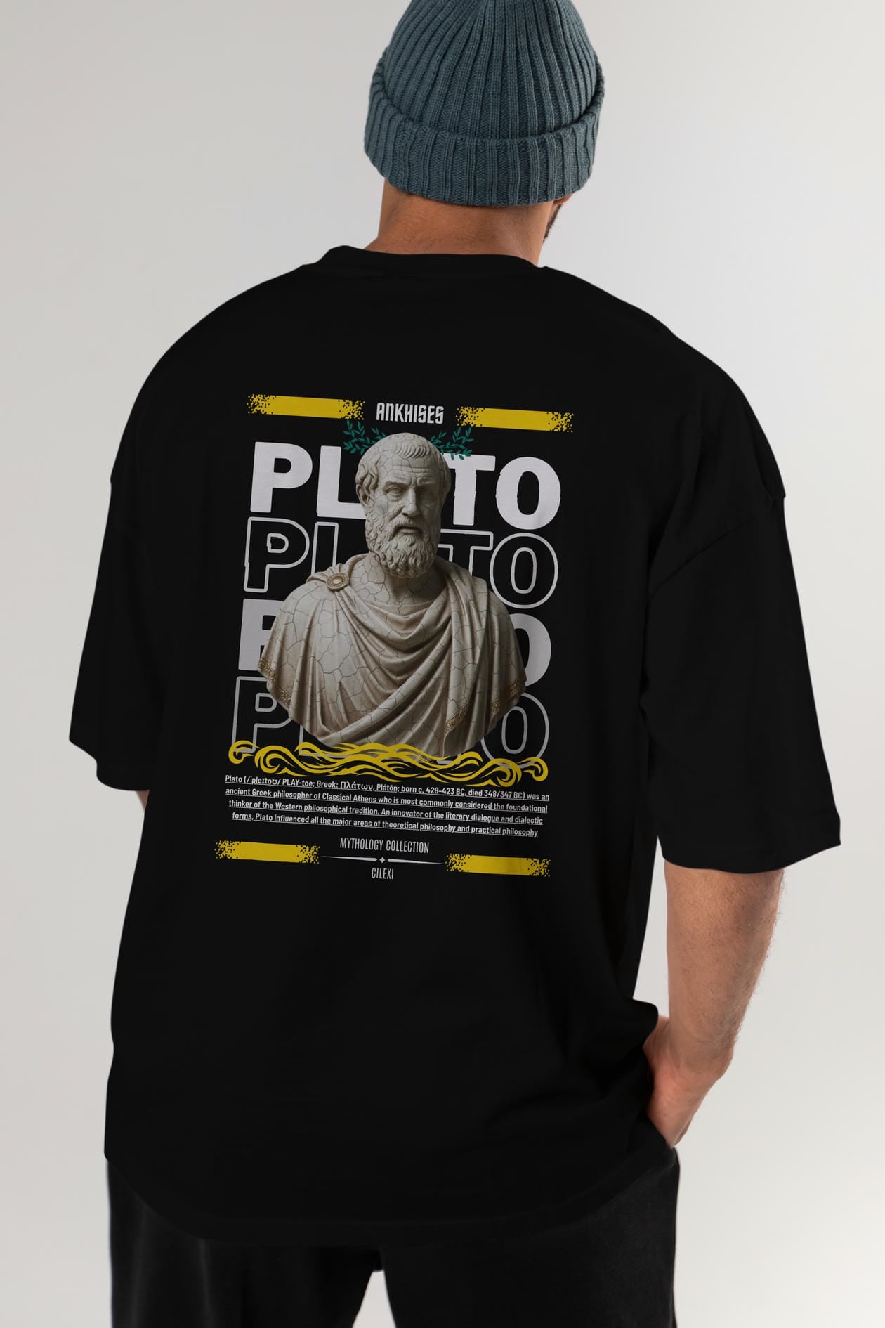 Plato 1 Arka Baskılı Oversize t-shirt Erkek Kadın %100 Pamuk Bisiklet Yaka tişort