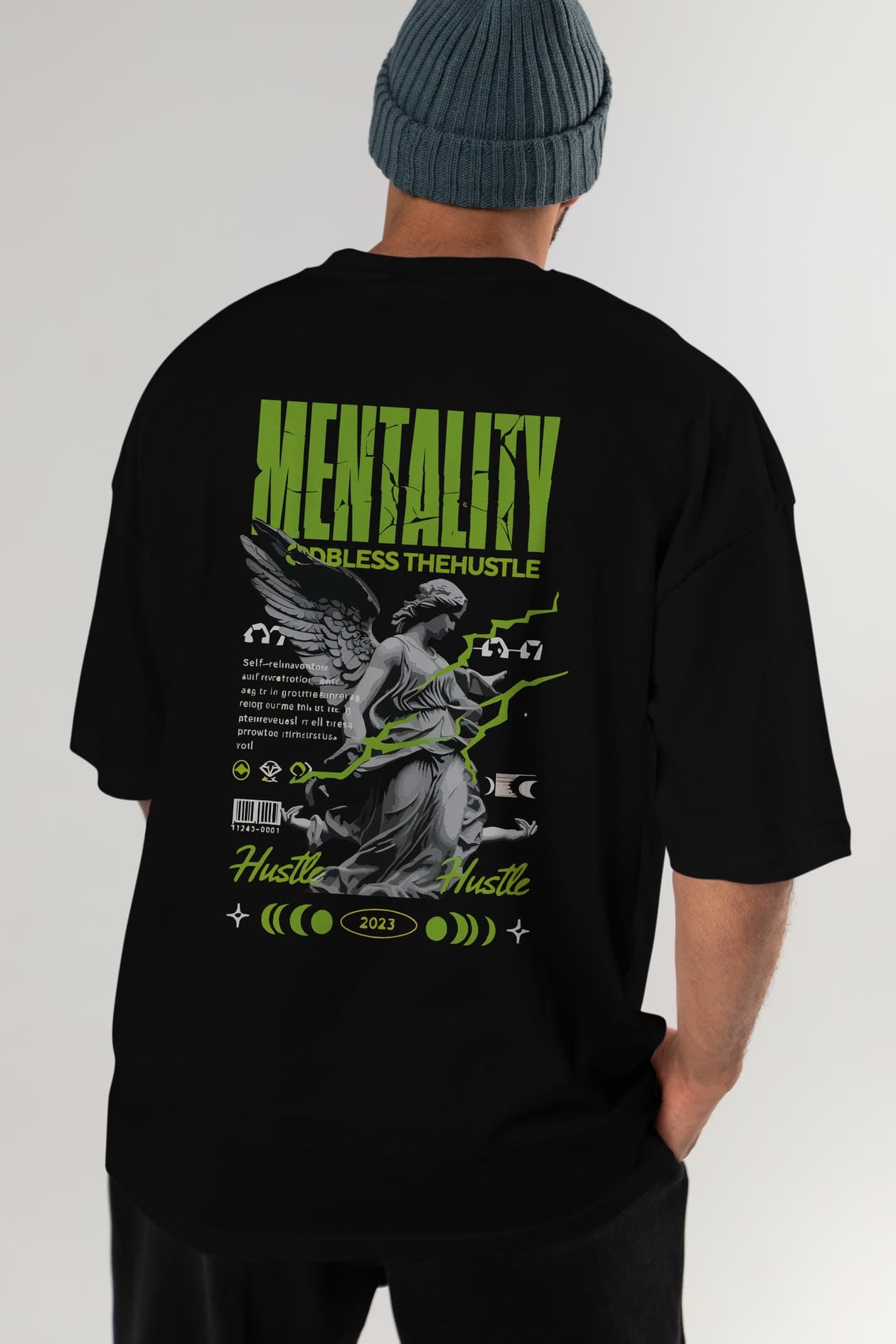 Mentality Arka Baskılı Oversize t-shirt Erkek Kadın %100 Pamuk Bisiklet Yaka tişort
