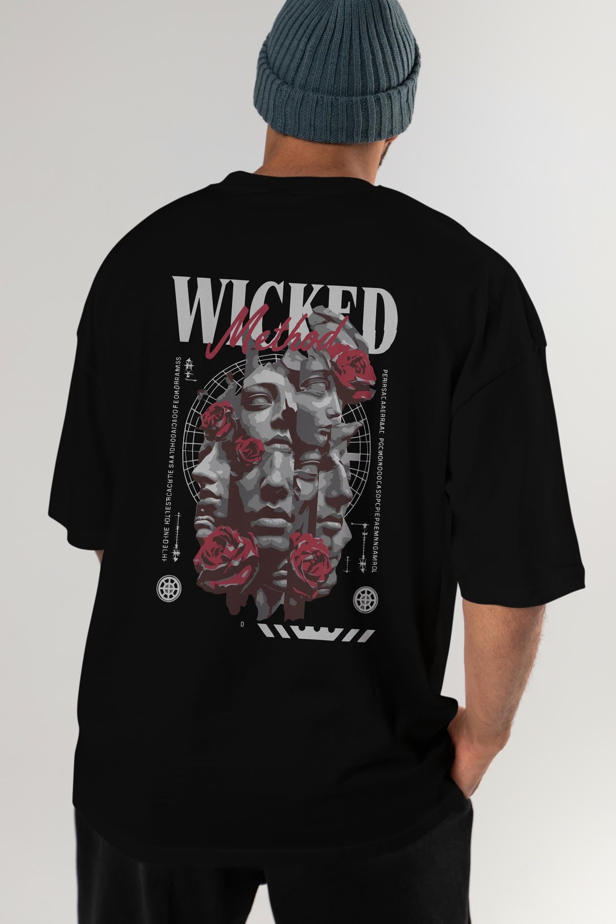 Wicked Method Arka Baskılı Oversize t-shirt Erkek Kadın %100 Pamuk Bisiklet Yaka tişort