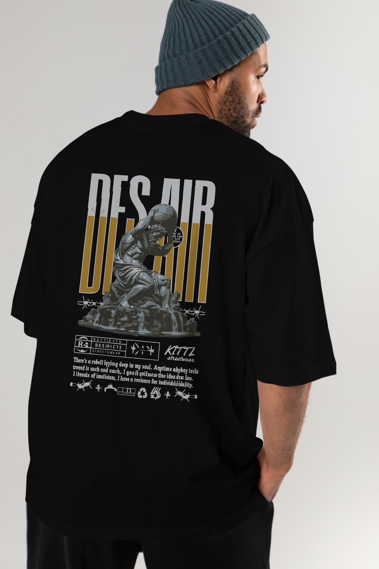 Des air Arka Baskılı Oversize t-shirt Erkek Kadın %100 Pamuk Bisiklet Yaka tişort