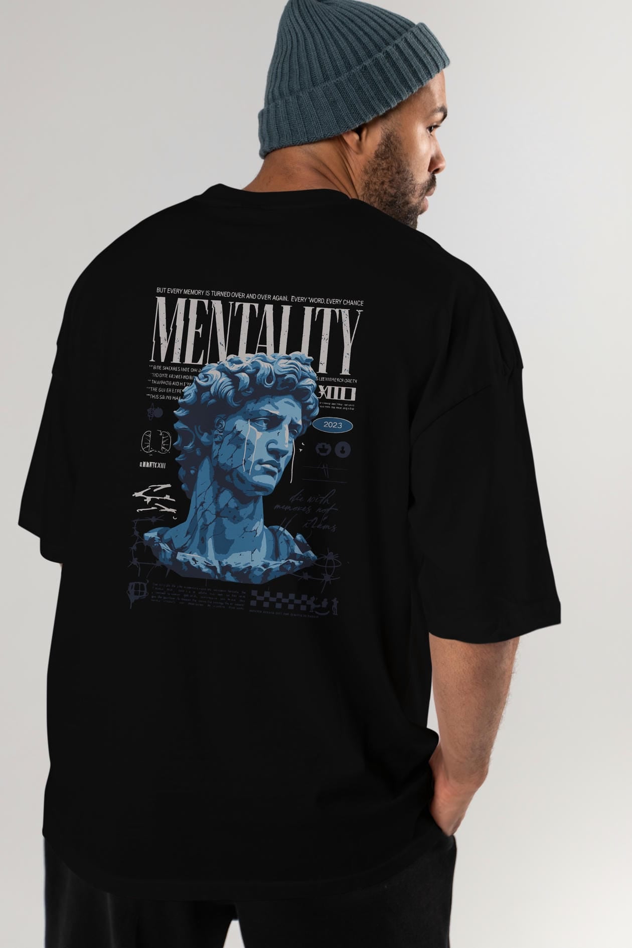 Mentality 2 Arka Baskılı Oversize t-shirt Erkek Kadın %100 Pamuk Bisiklet Yaka tişort