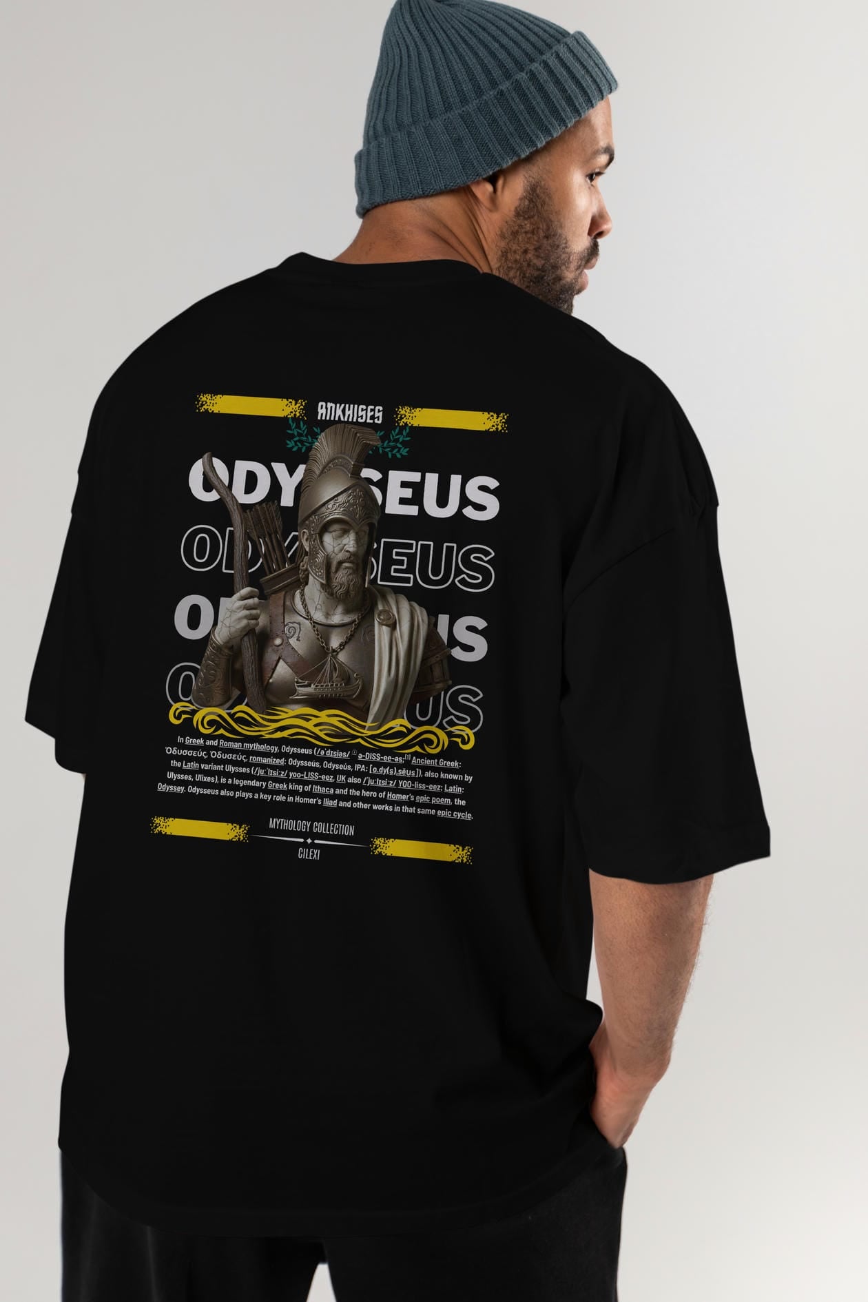 Odysseus 1 Arka Baskılı Oversize t-shirt Erkek Kadın %100 Pamuk Bisiklet Yaka tişort