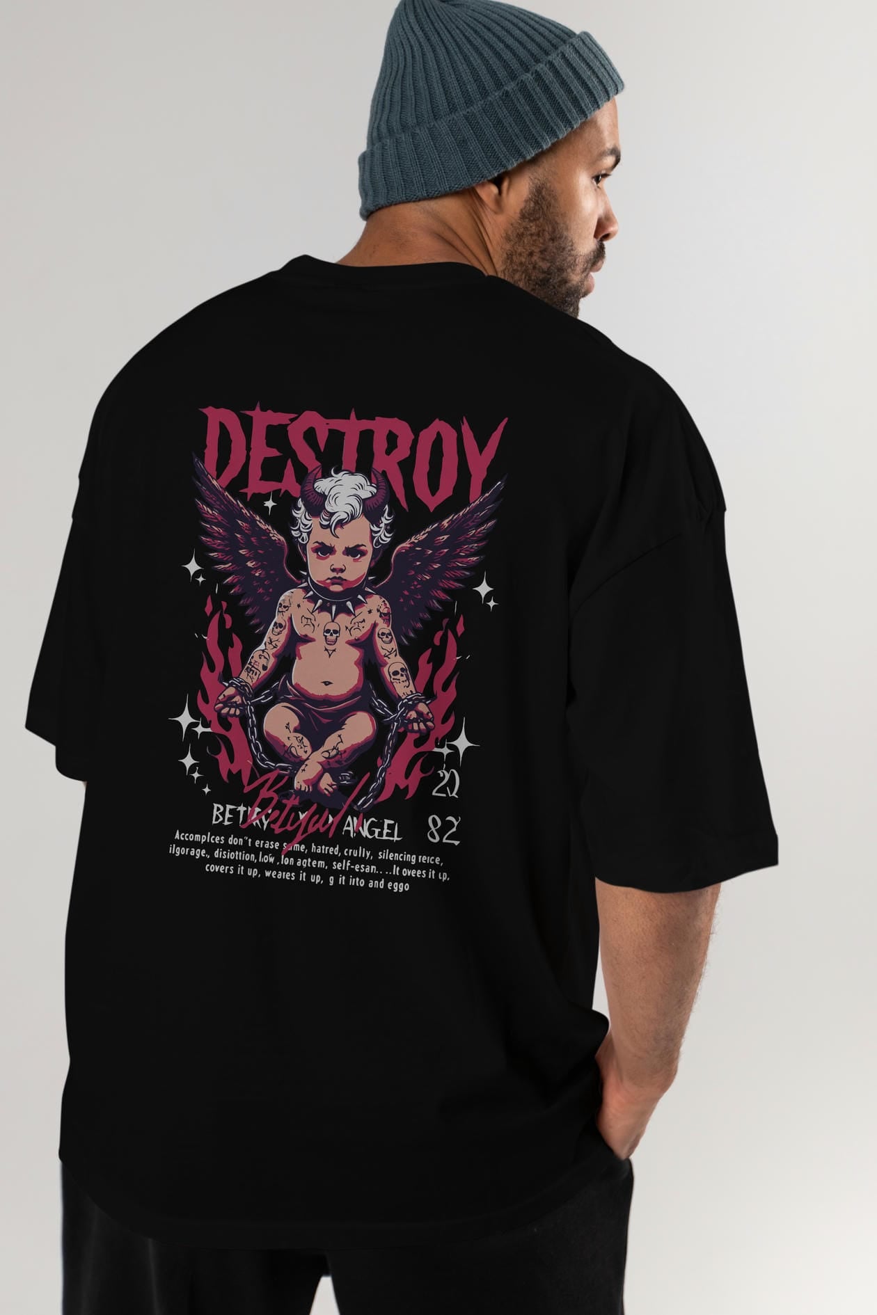 Destroy Arka Baskılı Oversize t-shirt Erkek Kadın %100 Pamuk Bisiklet Yaka tişort