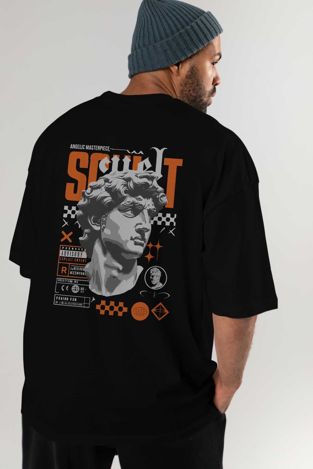 Scult Arka Baskılı Oversize t-shirt Erkek Kadın %100 Pamuk Bisiklet Yaka tişort