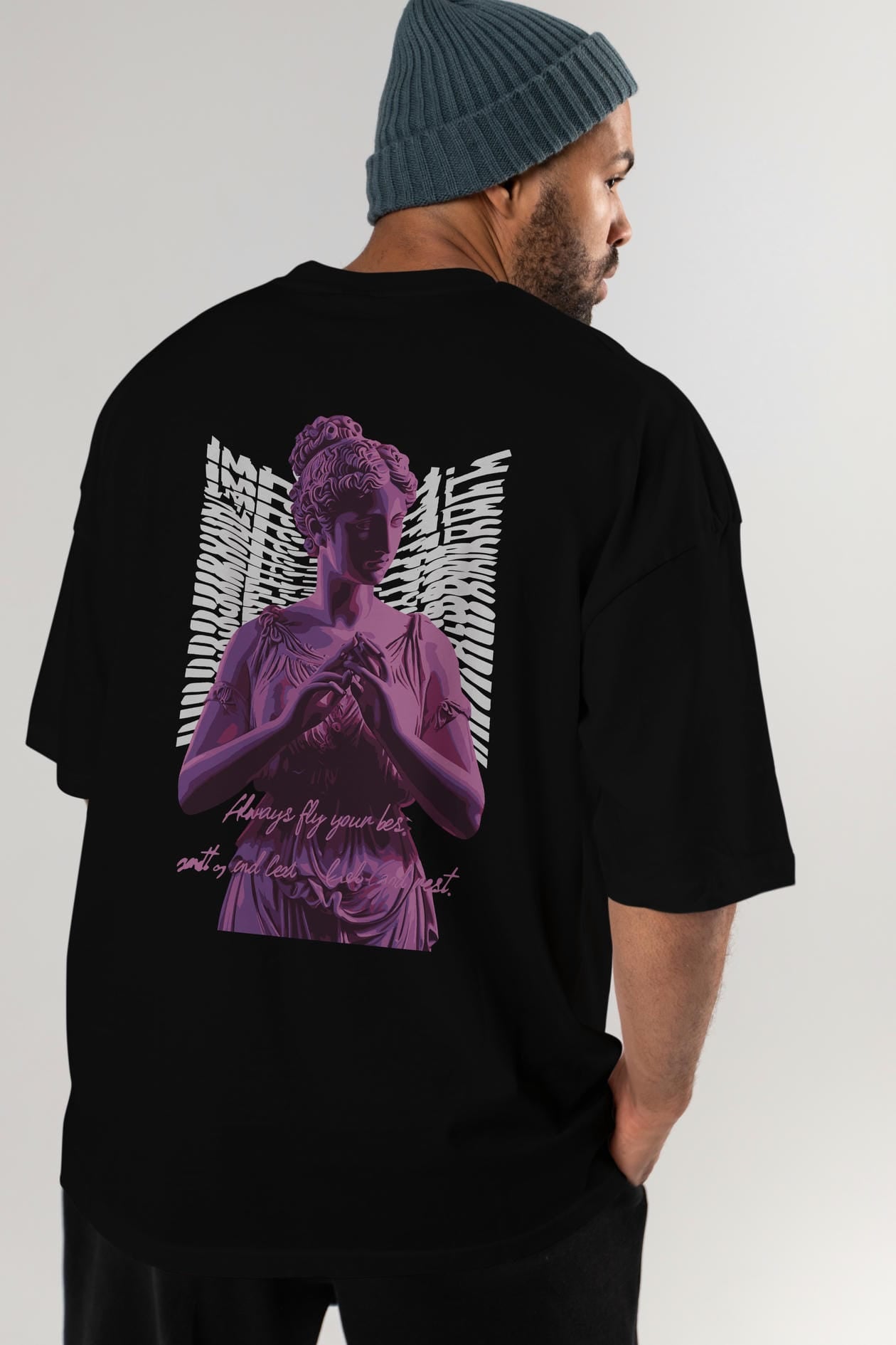Always Fly Arka Baskılı Oversize t-shirt Erkek Kadın %100 Pamuk Bisiklet Yaka tişort
