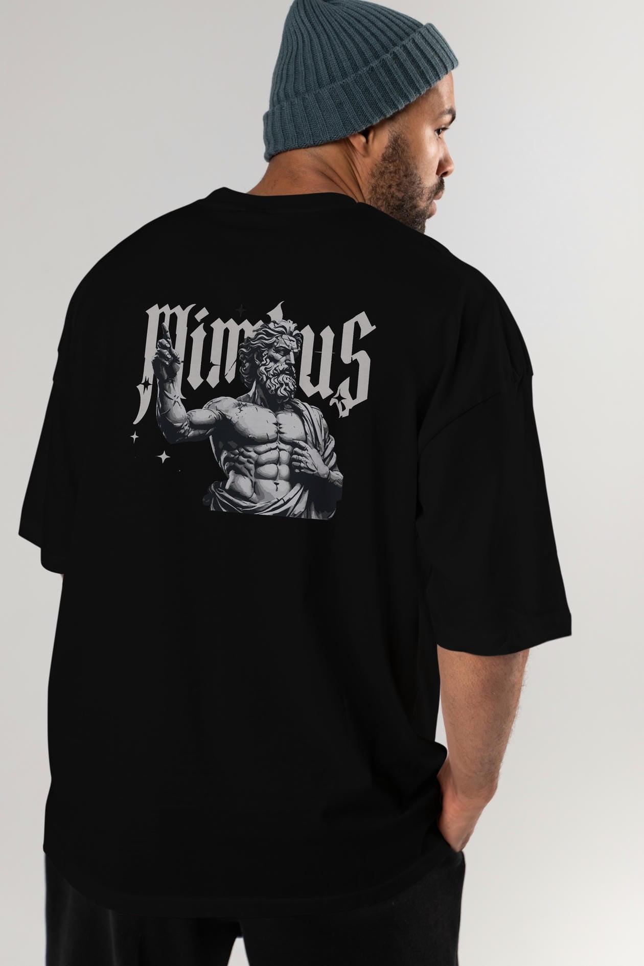 Mimbus Zeus Arka Baskılı Oversize t-shirt Erkek Kadın %100 Pamuk Bisiklet Yaka tişort