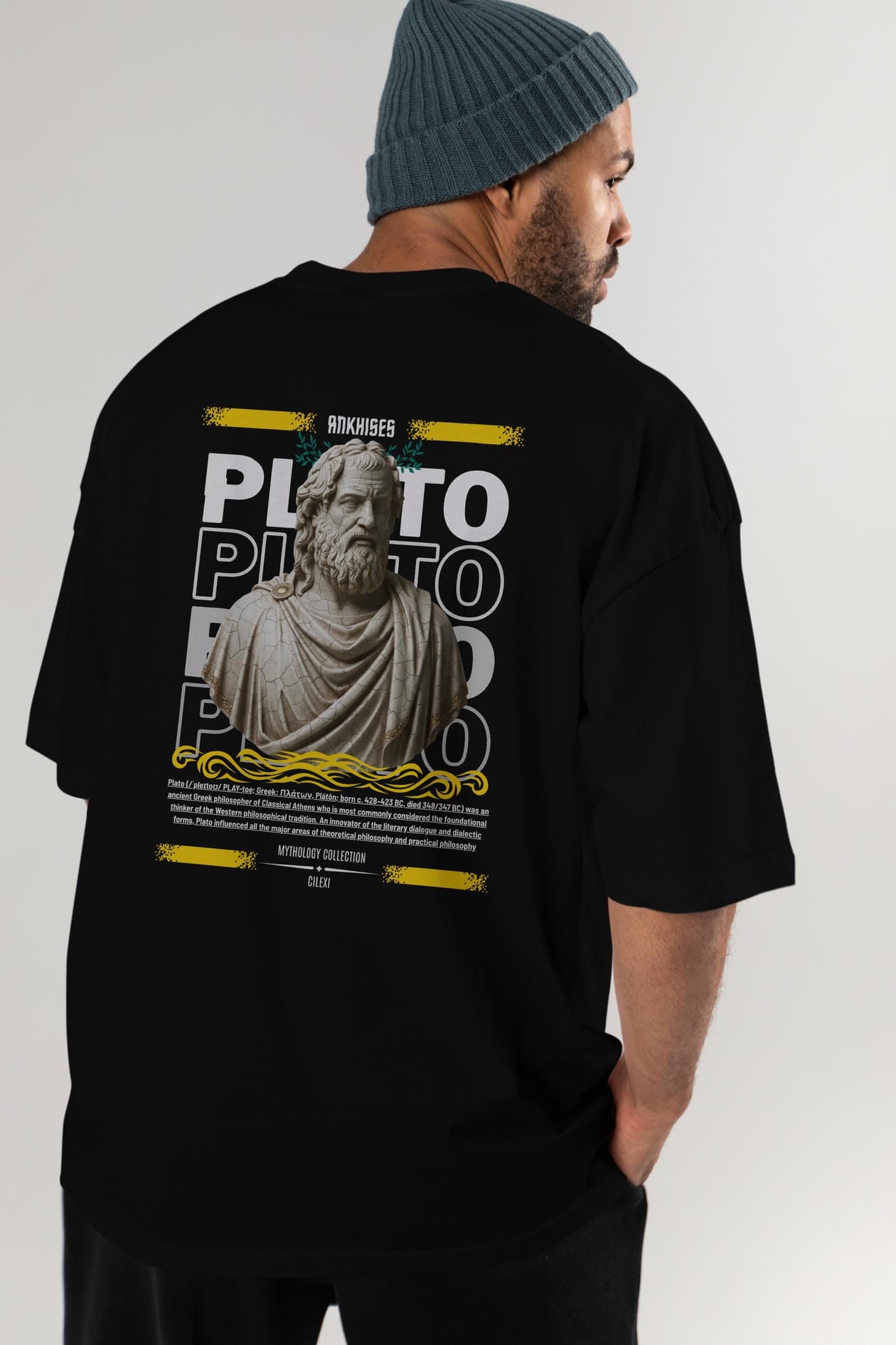 Plato 2 Arka Baskılı Oversize t-shirt Erkek Kadın %100 Pamuk Bisiklet Yaka tişort