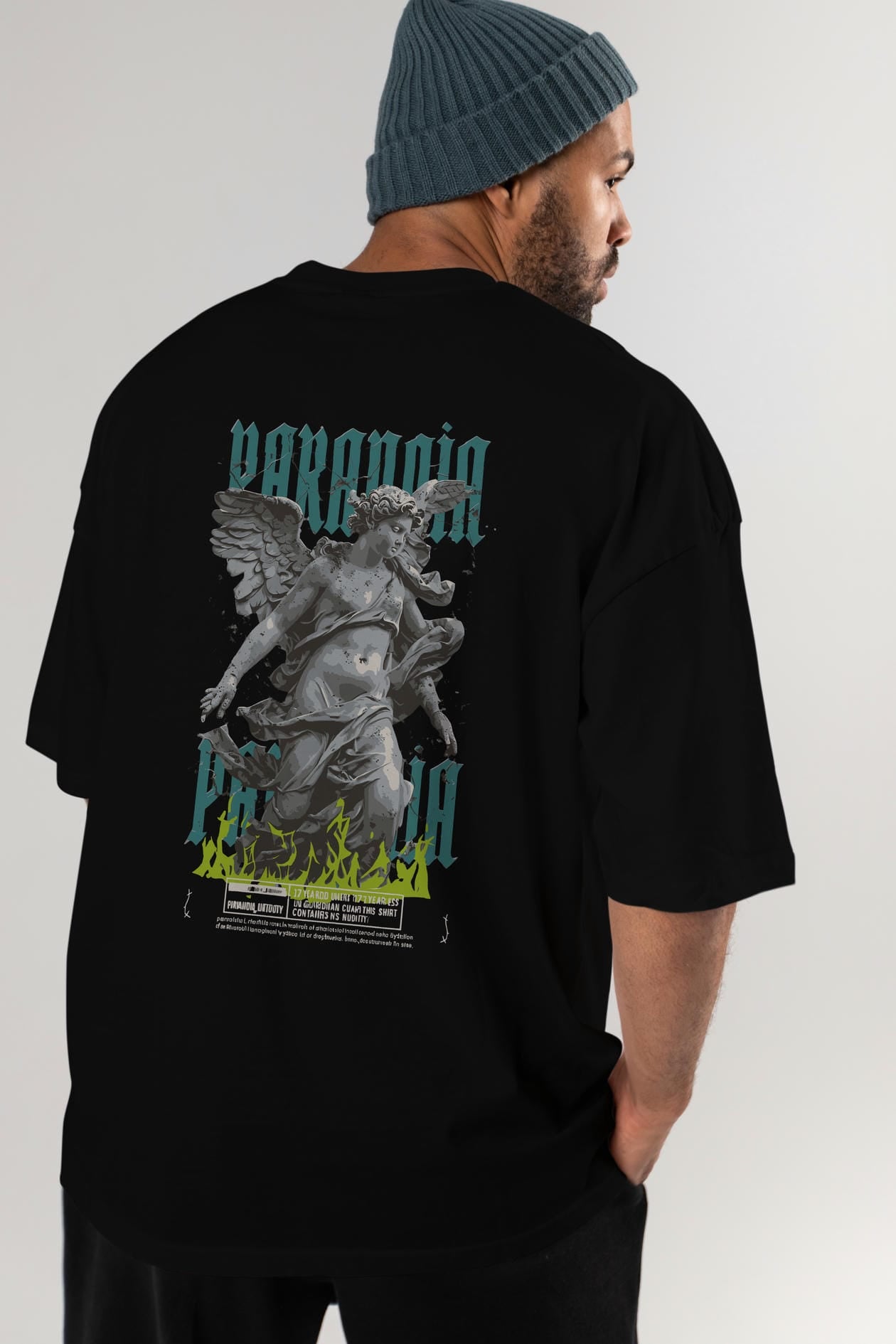 Paranoia Arka Baskılı Oversize t-shirt Erkek Kadın %100 Pamuk Bisiklet Yaka tişort