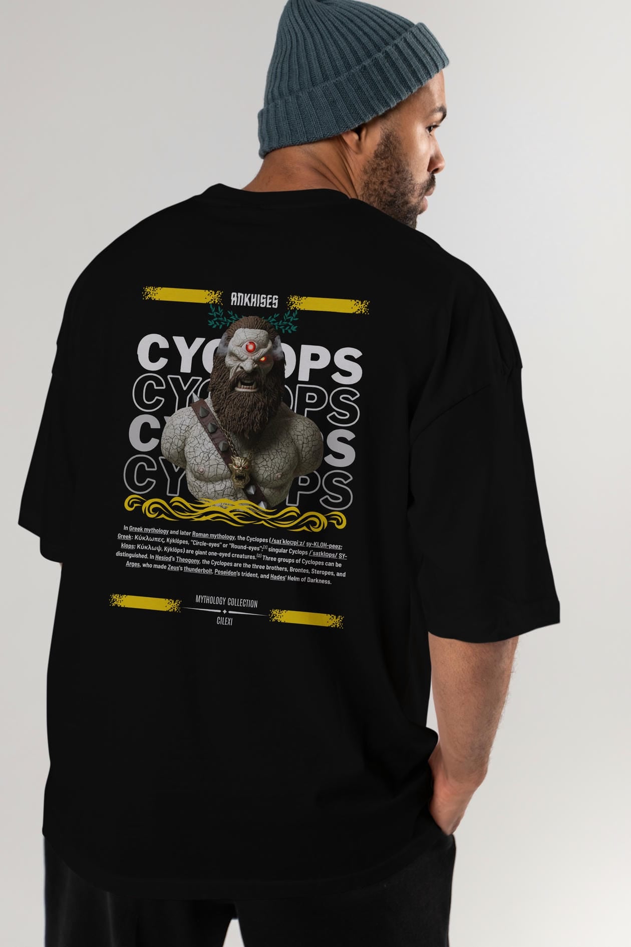 Cyclopes 1 Arka Baskılı Oversize t-shirt Erkek Kadın %100 Pamuk Bisiklet Yaka tişort