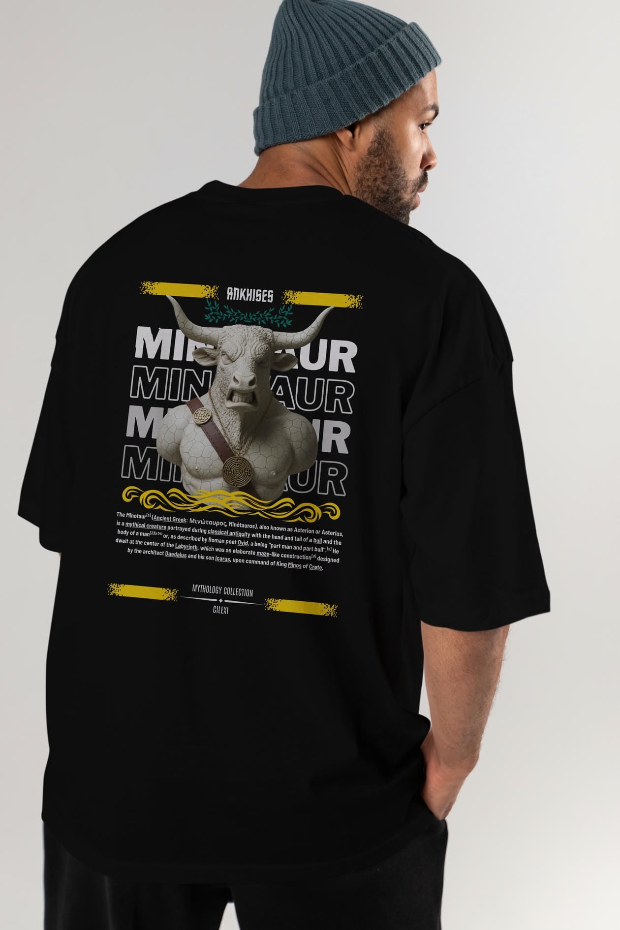 Minotaur 1 Arka Baskılı Oversize t-shirt Erkek Kadın %100 Pamuk Bisiklet Yaka tişort