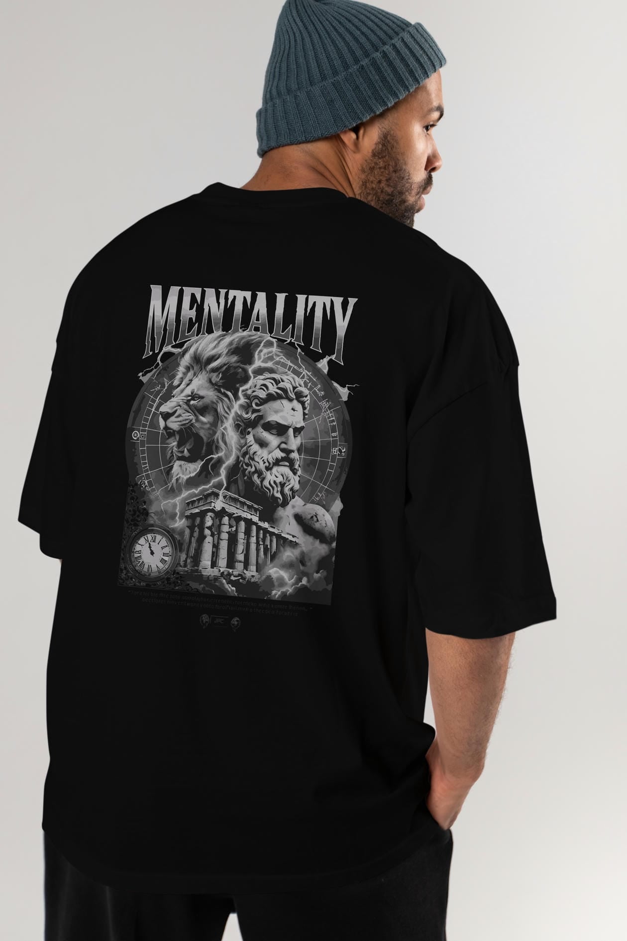 Mentality Zeus Arka Baskılı Oversize t-shirt Erkek Kadın %100 Pamuk Bisiklet Yaka tişort