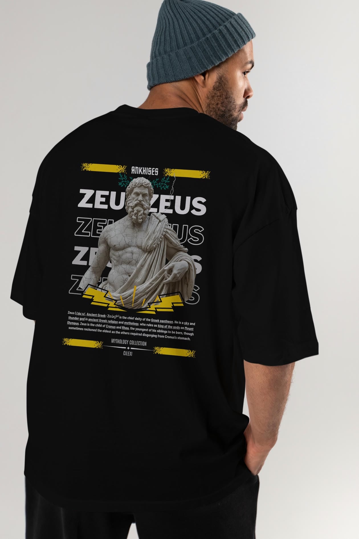 Zeus 1 Arka Baskılı Oversize t-shirt Erkek Kadın %100 Pamuk Bisiklet Yaka tişort