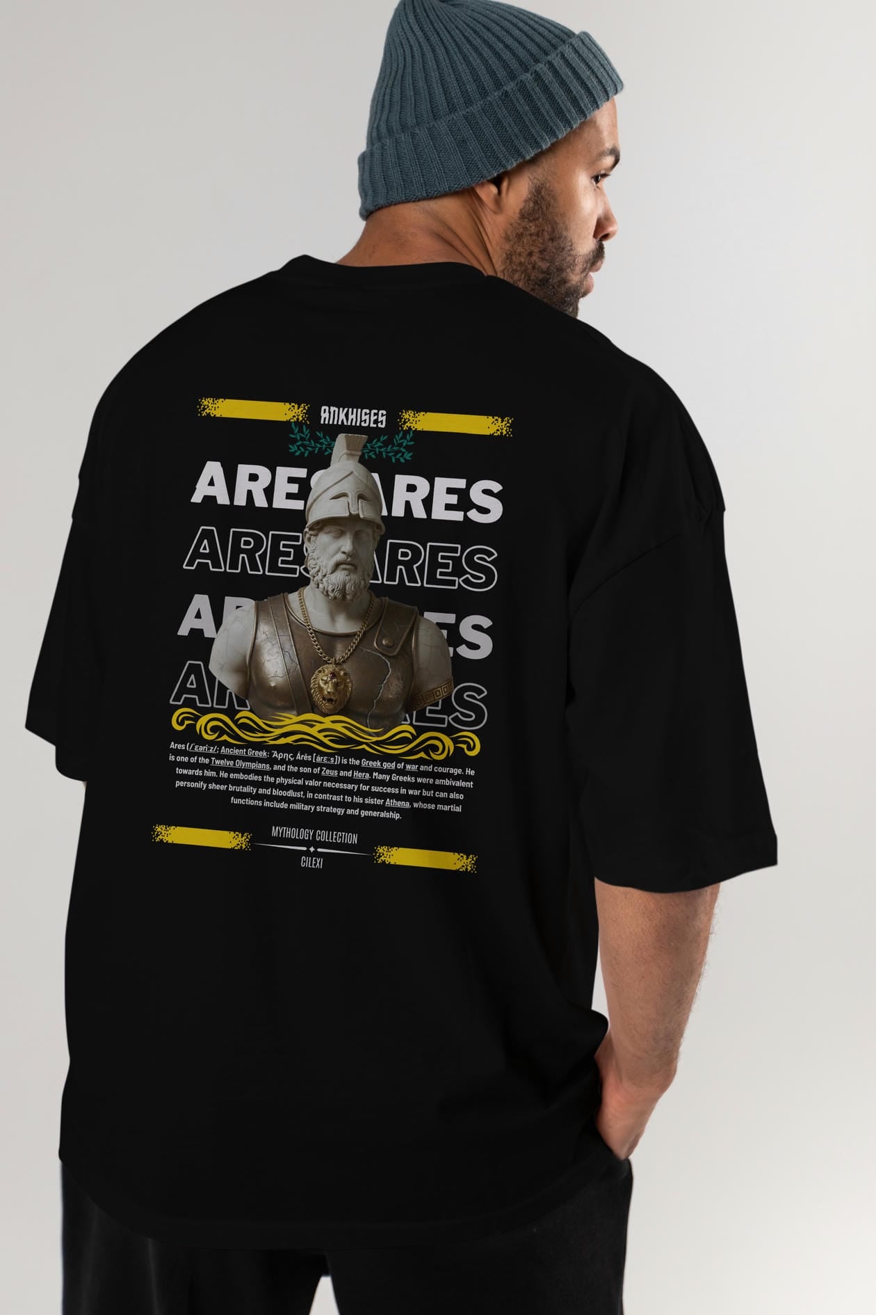 Ares 2 Arka Baskılı Oversize t-shirt Erkek Kadın %100 Pamuk Bisiklet Yaka tişort
